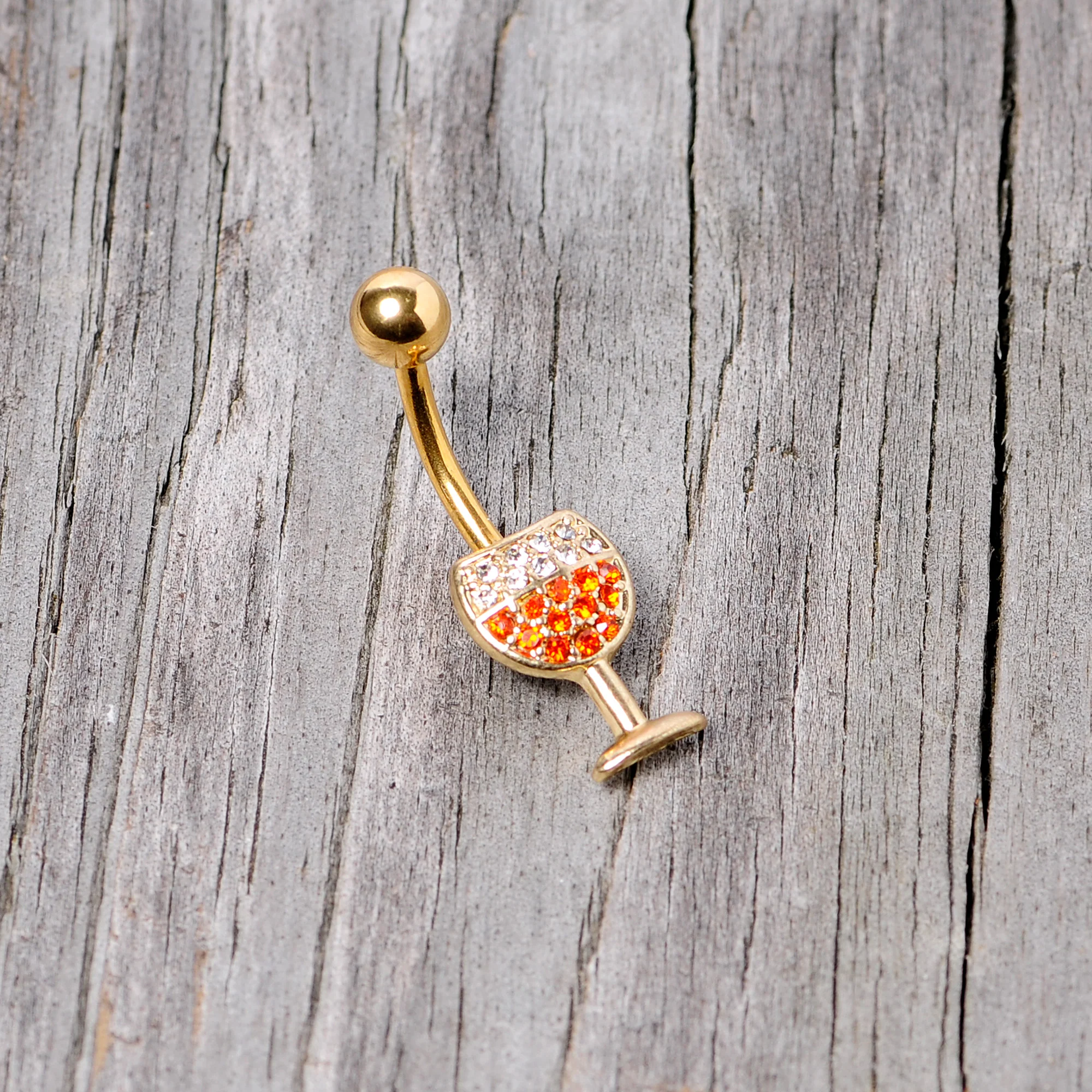 Clear Orange Gem Gold Tone Holiday Wine Belly Ring - Image 6