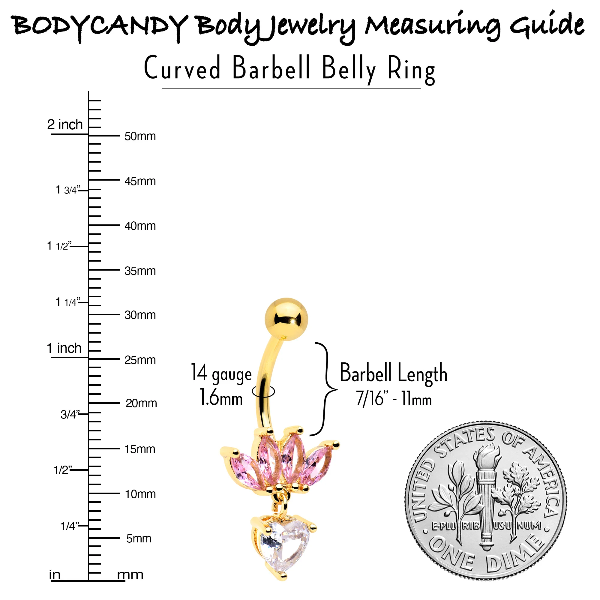 Clear Pink CZ Gem Gold Tone Crown And Heart Dangle Belly Ring - Image 5