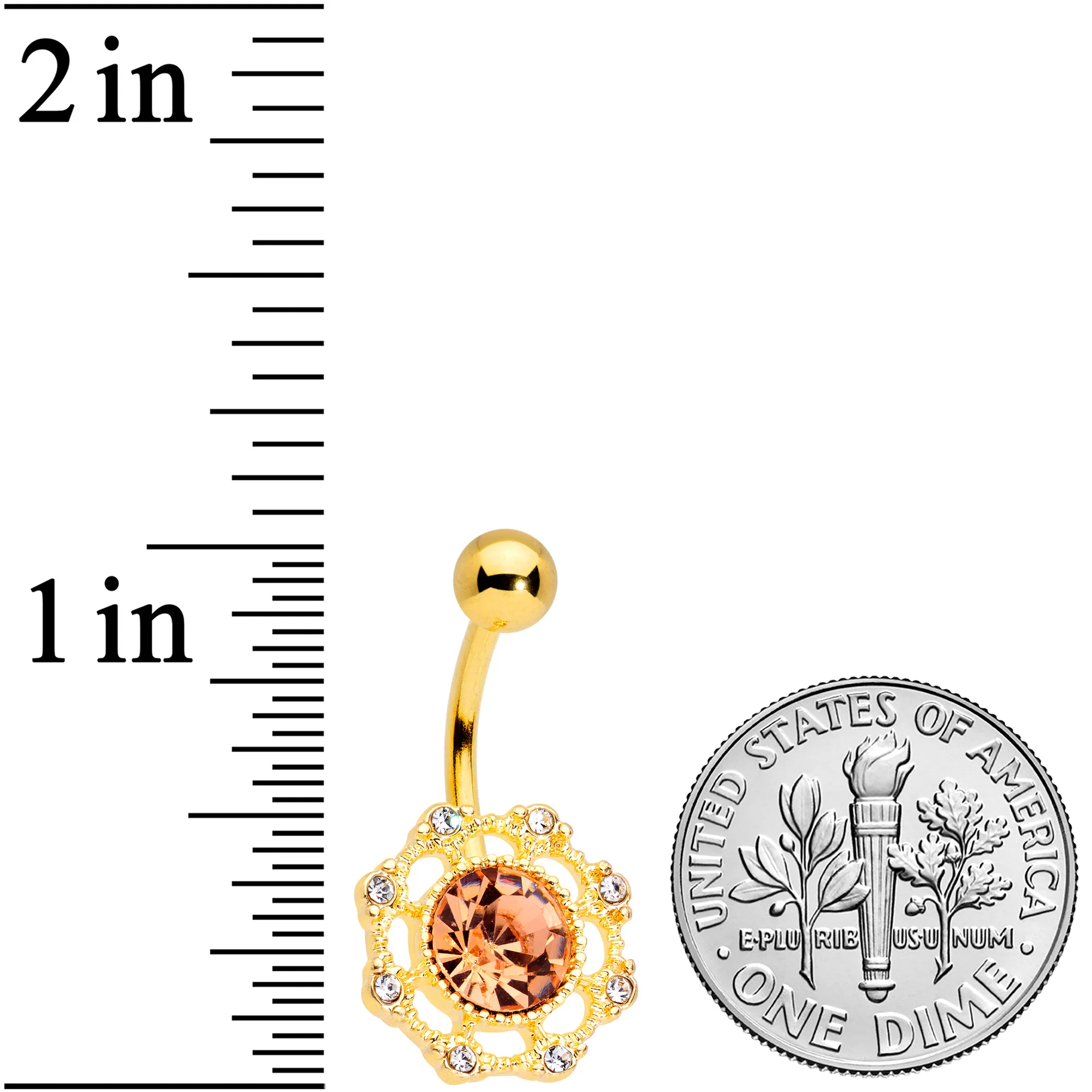 Clear Pink CZ Gem Gold Tone Sunburst Belly Ring - Image 2