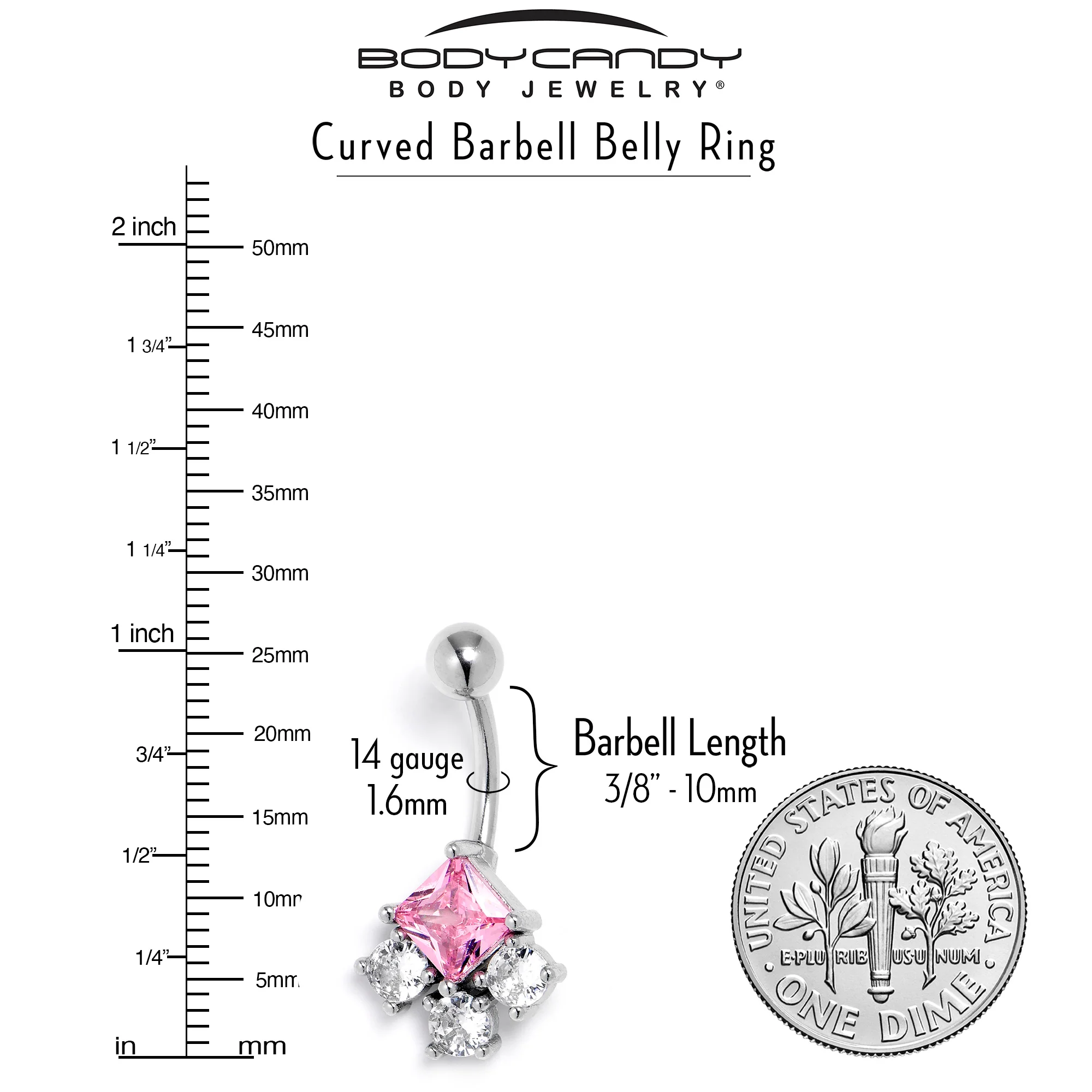 Clear Pink CZ Gem Rhombus Riot Belly Ring - Image 3