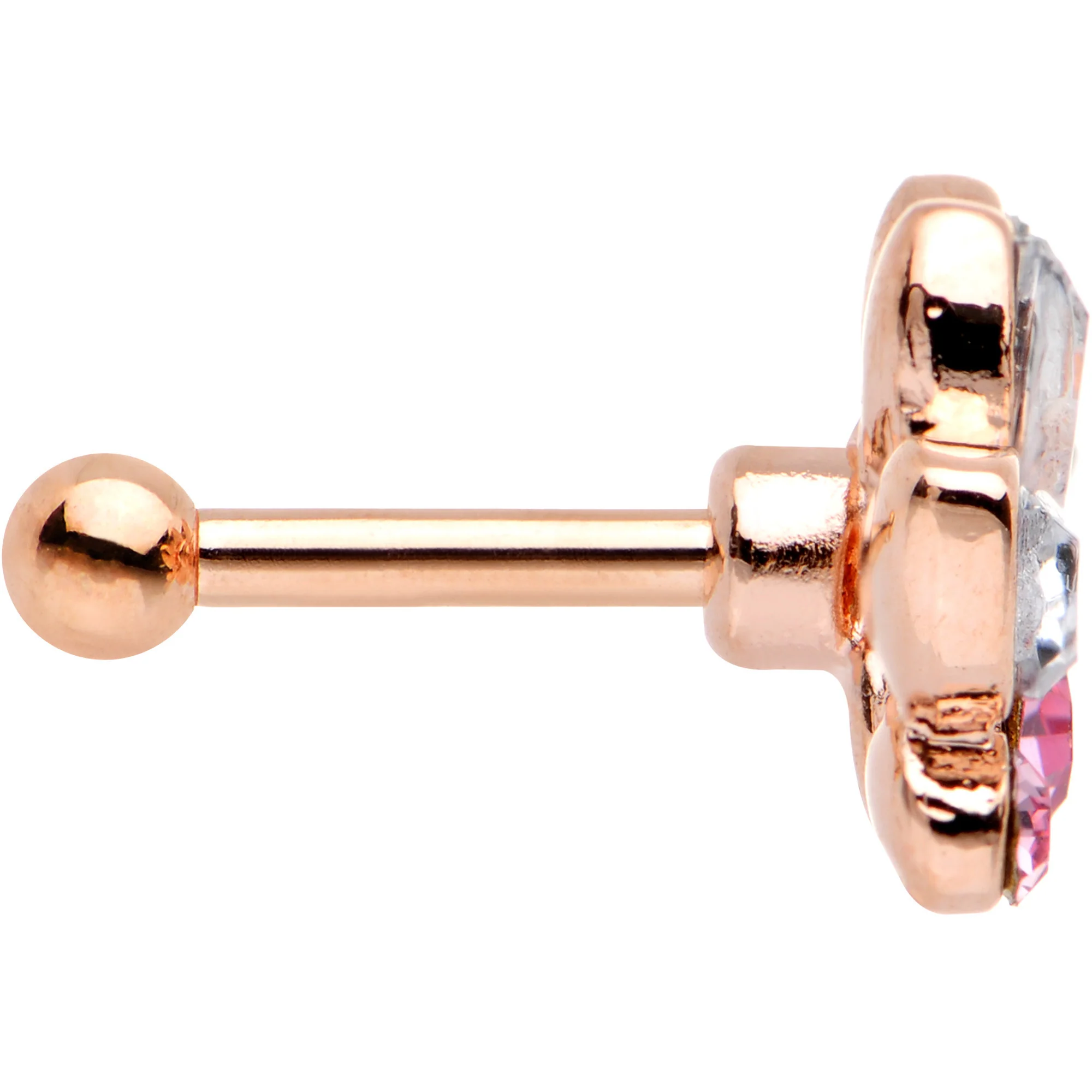 Clear Pink CZ Gem Rose Gold PVD Tiara Cartilage Tragus Earring - Image 3