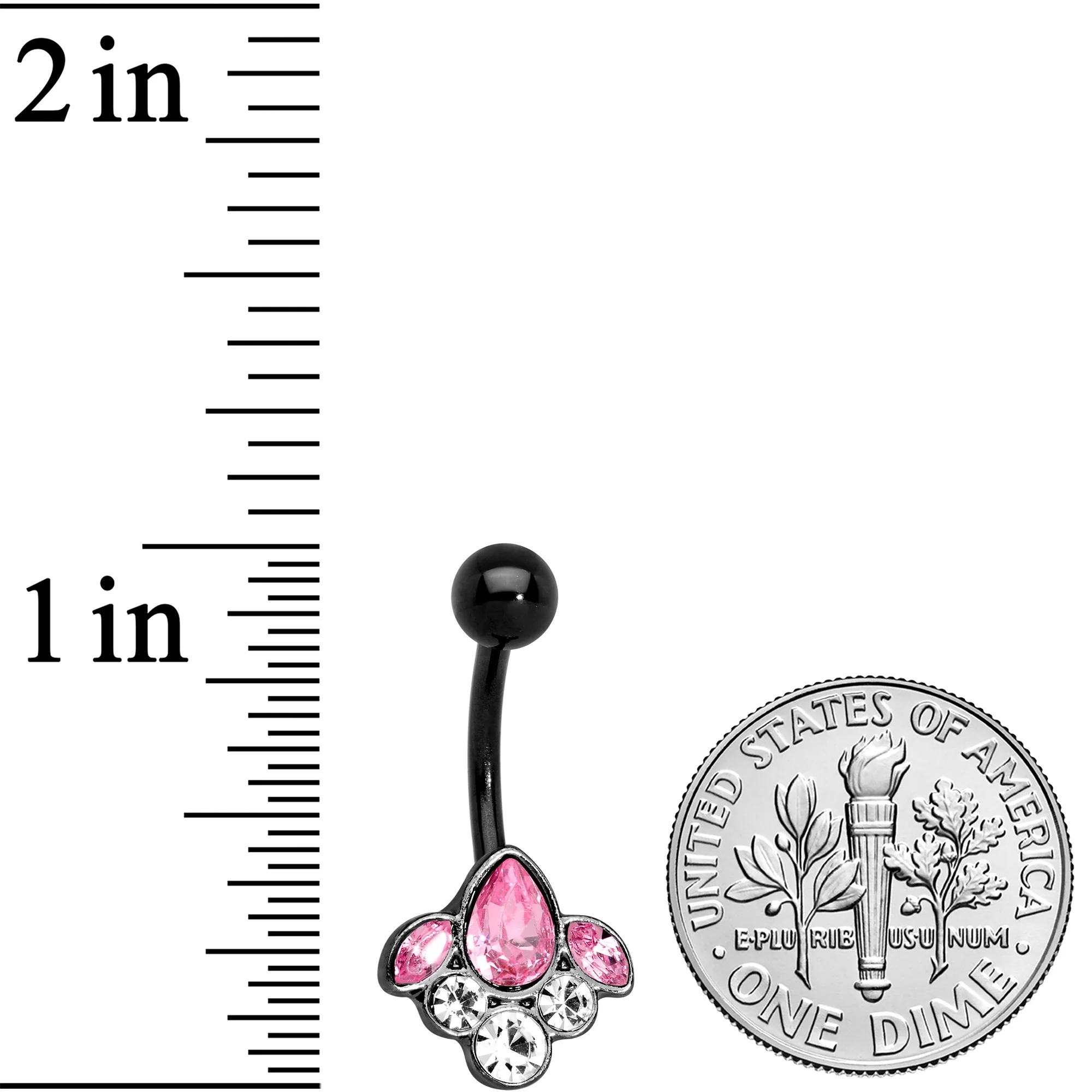 Clear Pink Gem Black Anodized Classic Cluster Belly Ring - Image 2
