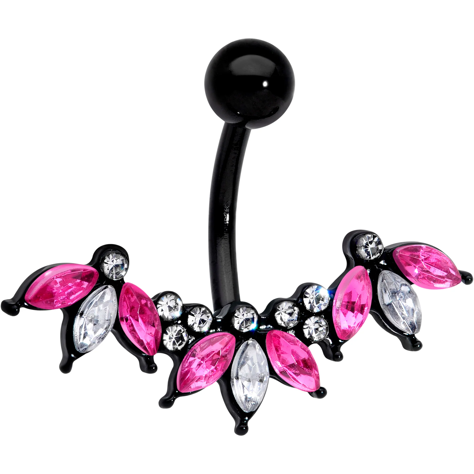 Clear Pink Gem Black Clusters Belly Ring - Image 2