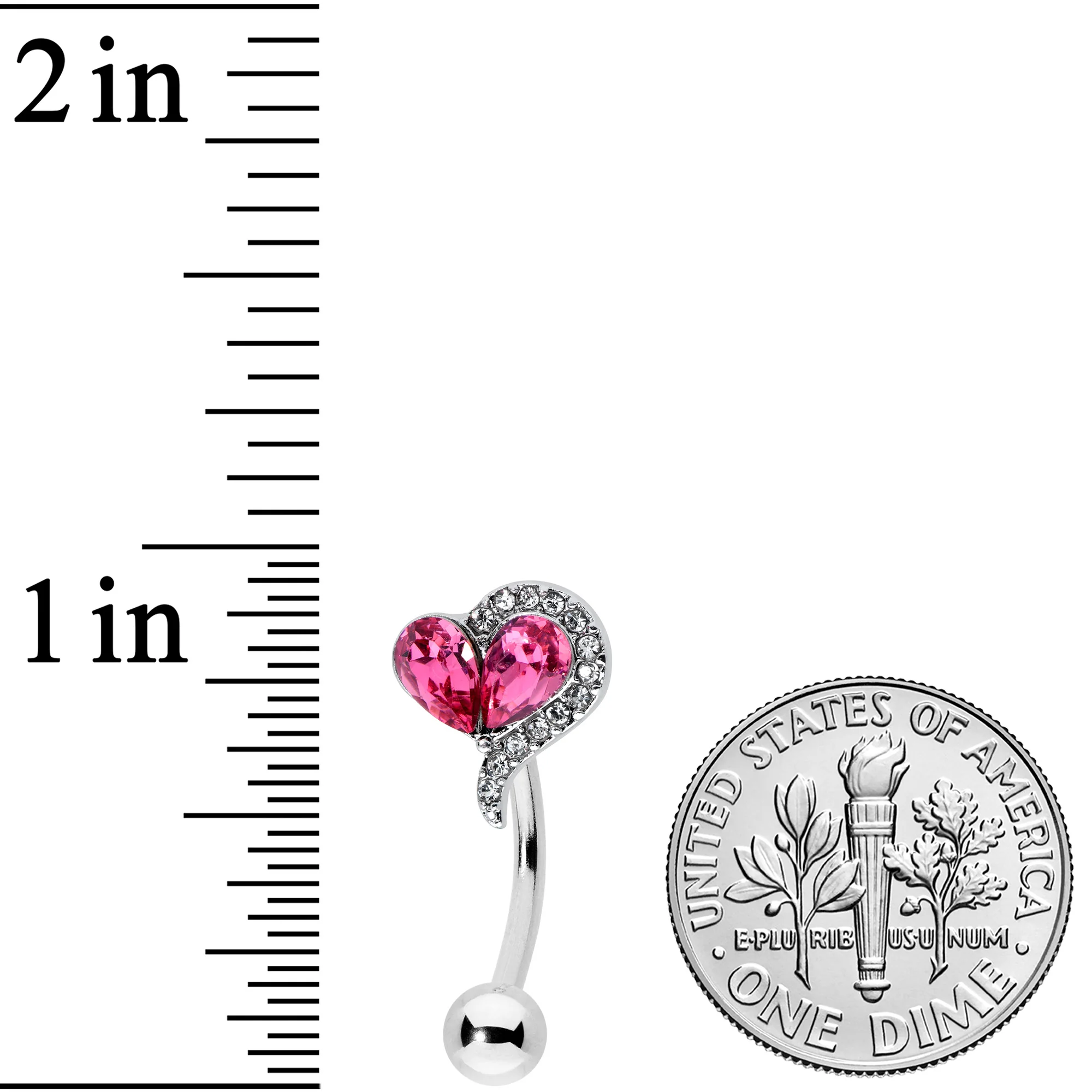 Clear Pink Gem Curve Heart Valentines Day Top Mount Belly Ring - Image 2
