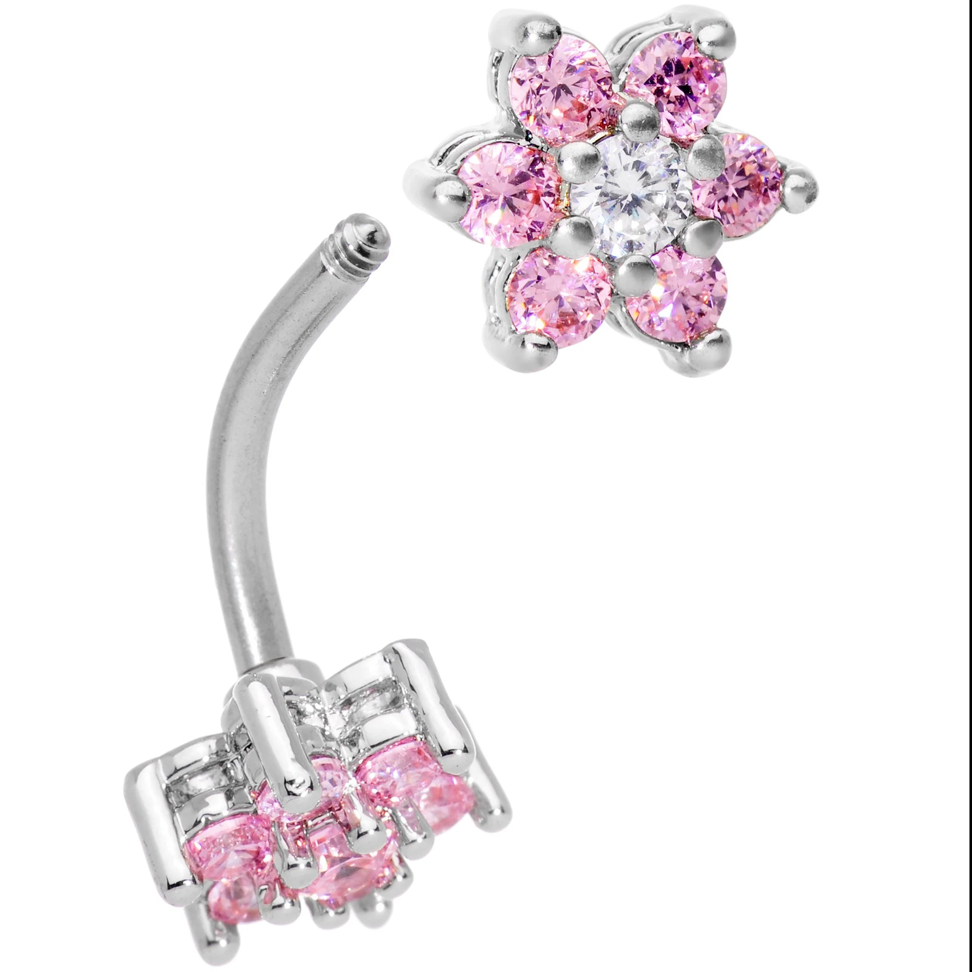 Clear Pink Gem Double Star Reversible Double Mount Belly Ring - Image 2