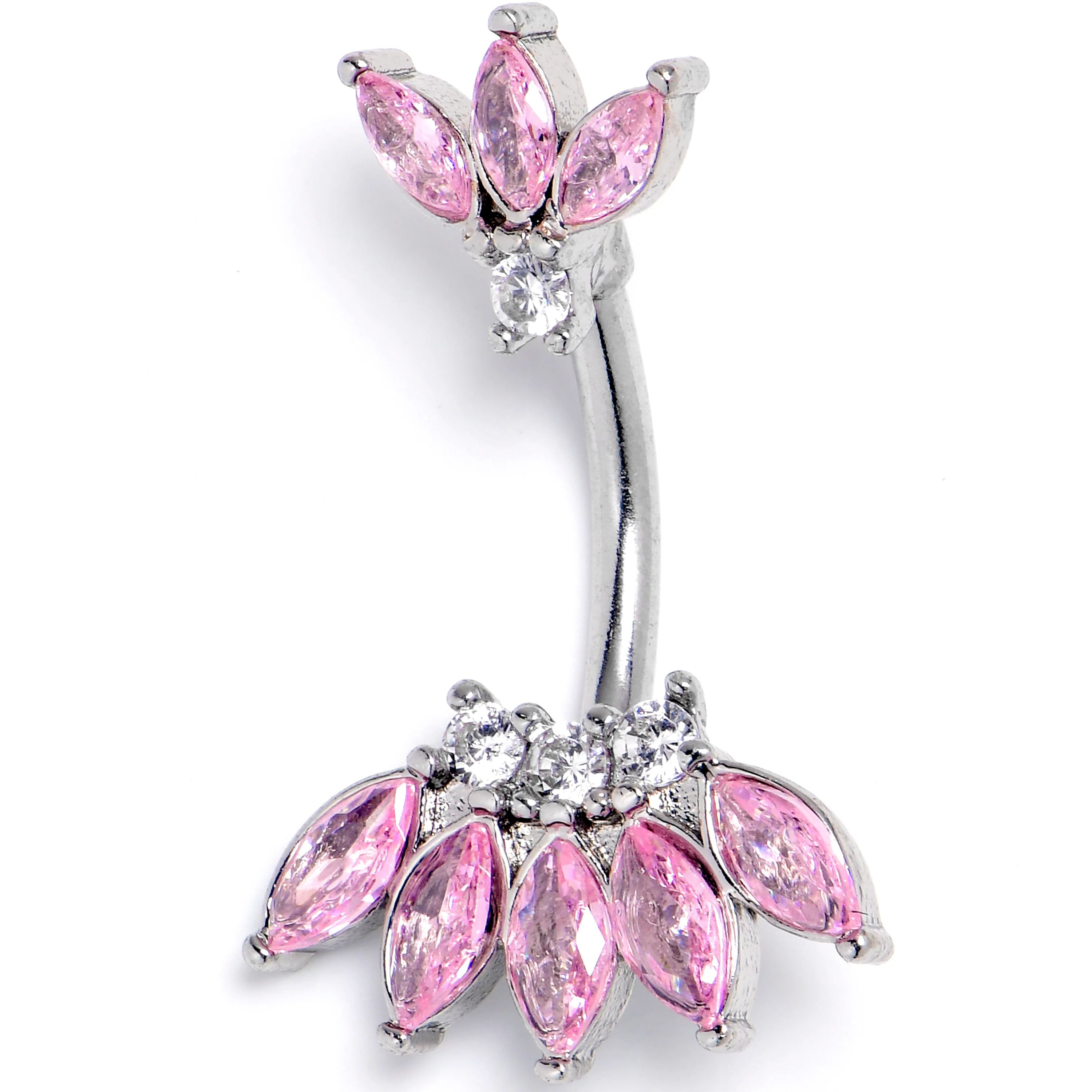 Clear Pink Gem Fashion Fan Double Mount Belly Ring