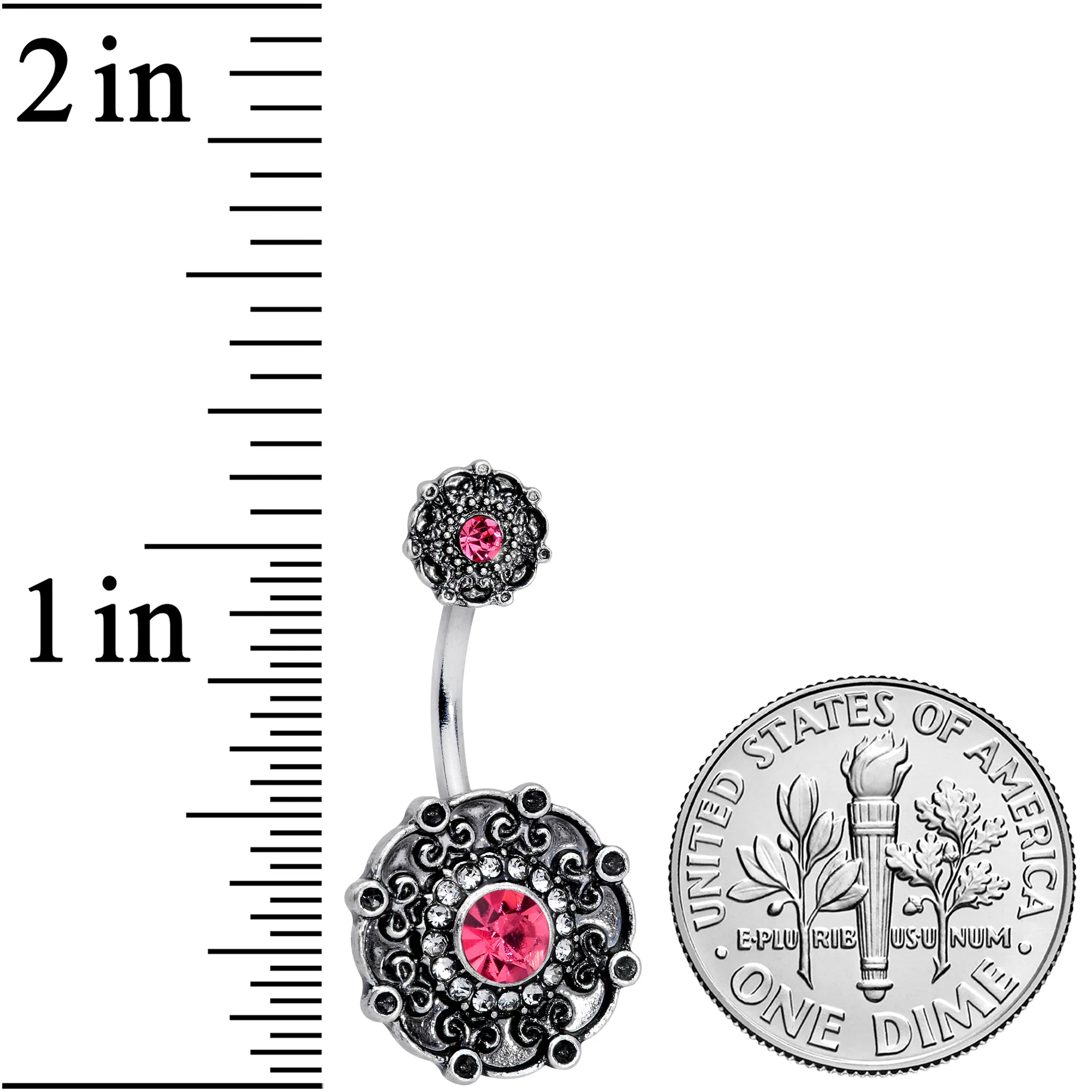 Clear Pink Gem Floral Emblem Double Mount Belly Ring - Image 2