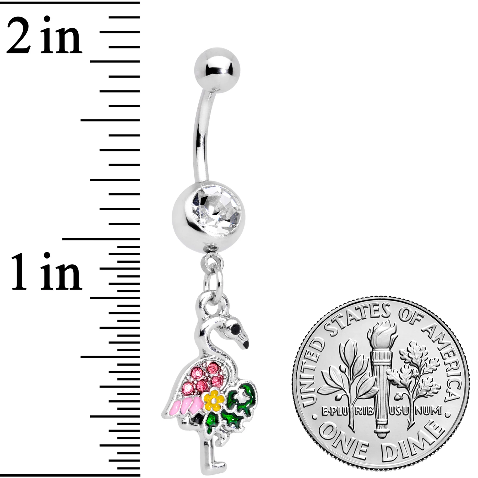 Clear Pink Gem Funky Flamingo Dangle Belly Ring - Image 2
