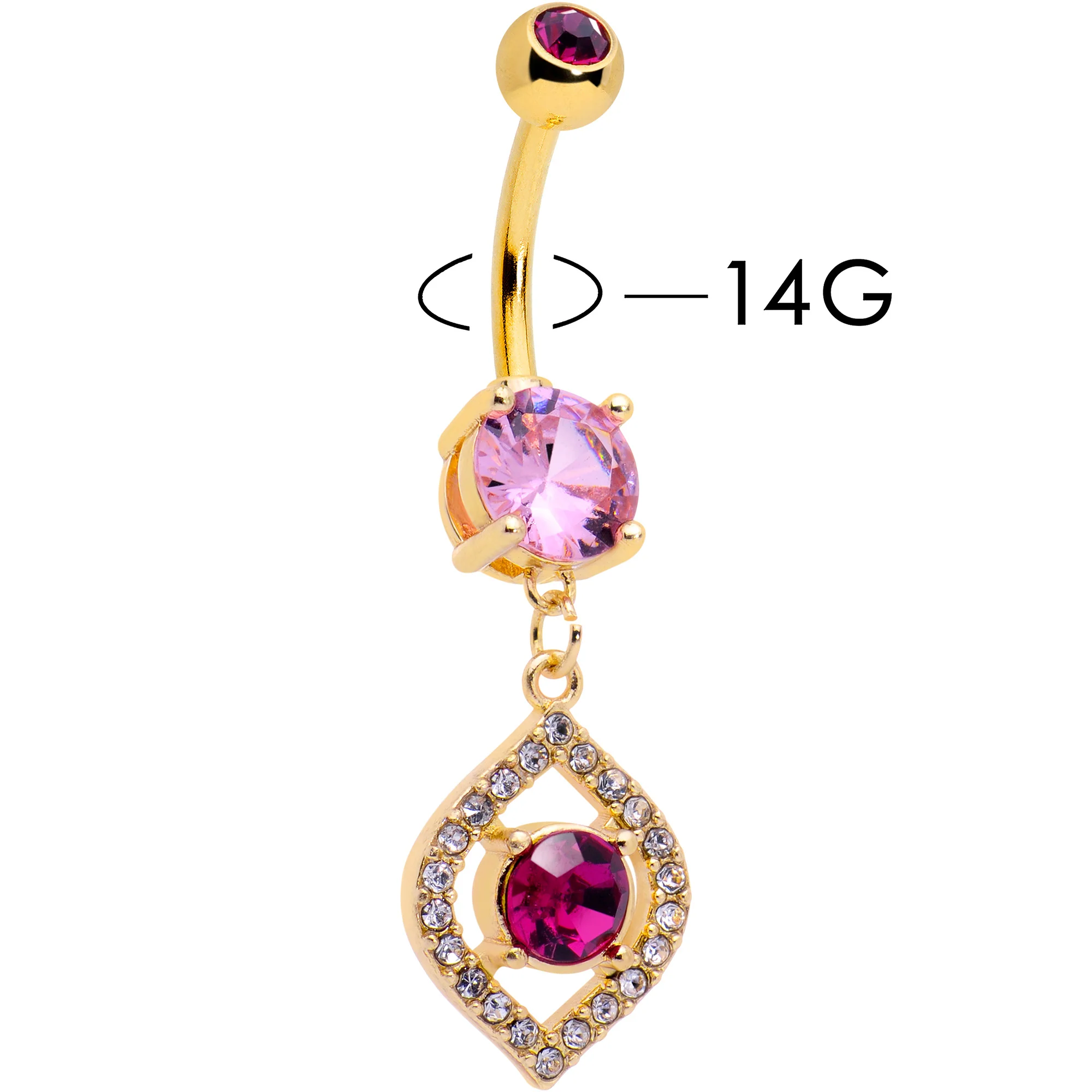 Clear Pink Gem Gold Tone Open Eye Dangle Belly Ring - Image 2