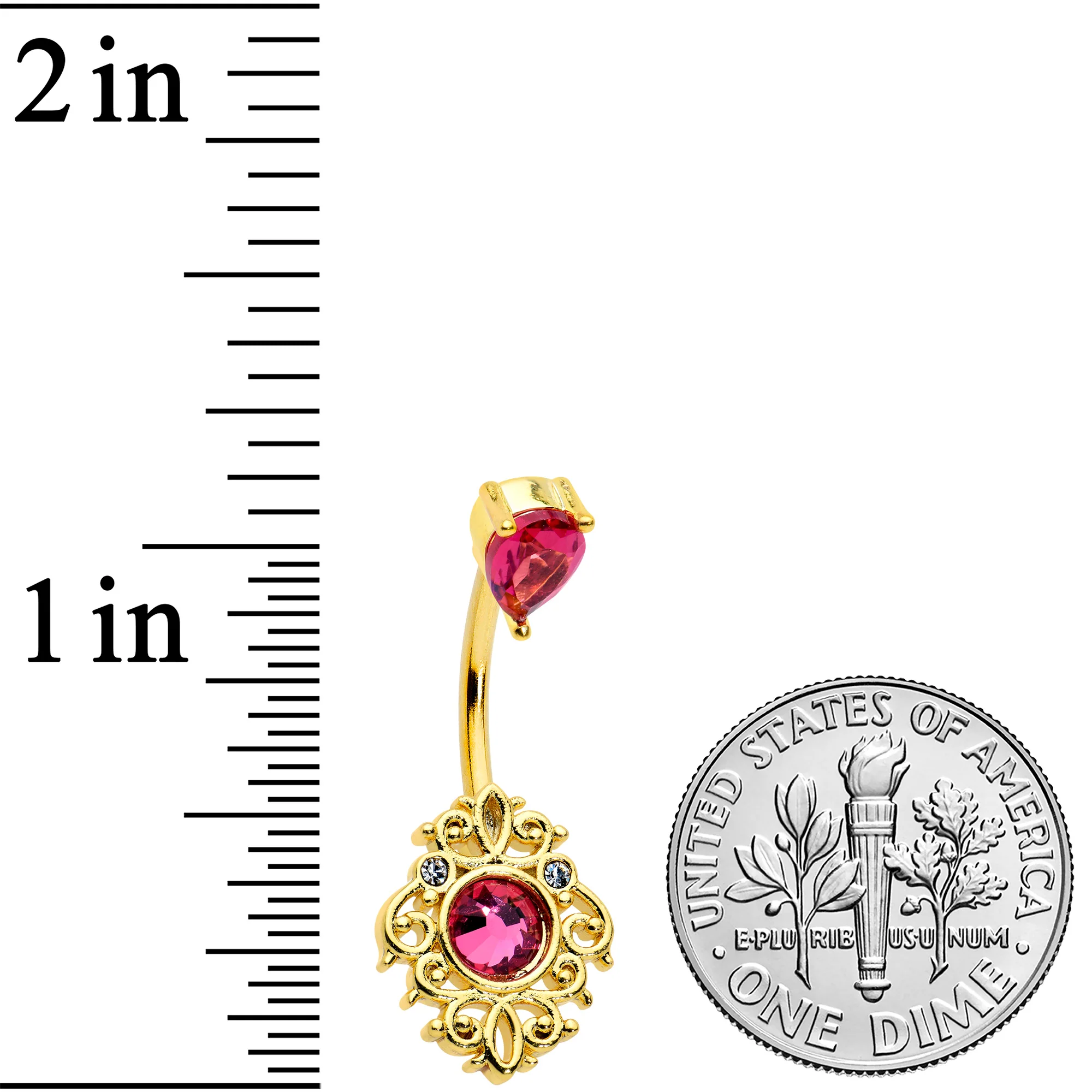 Clear Pink Gem Gold Tone Open Lace Love Double Mount Belly Ring - Image 2