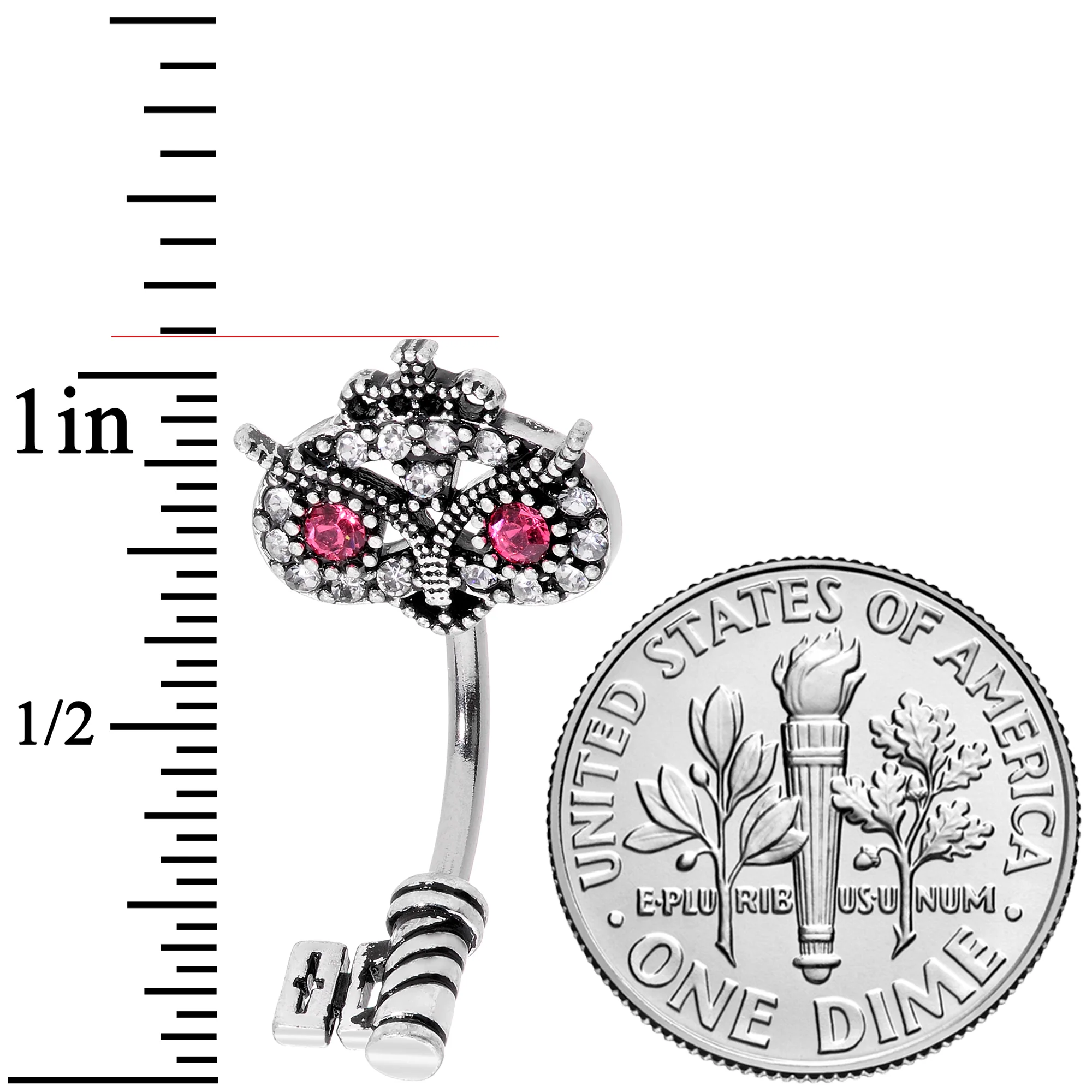 Clear Pink Gem Royal Owl Key Double Mount Belly Ring - Image 2