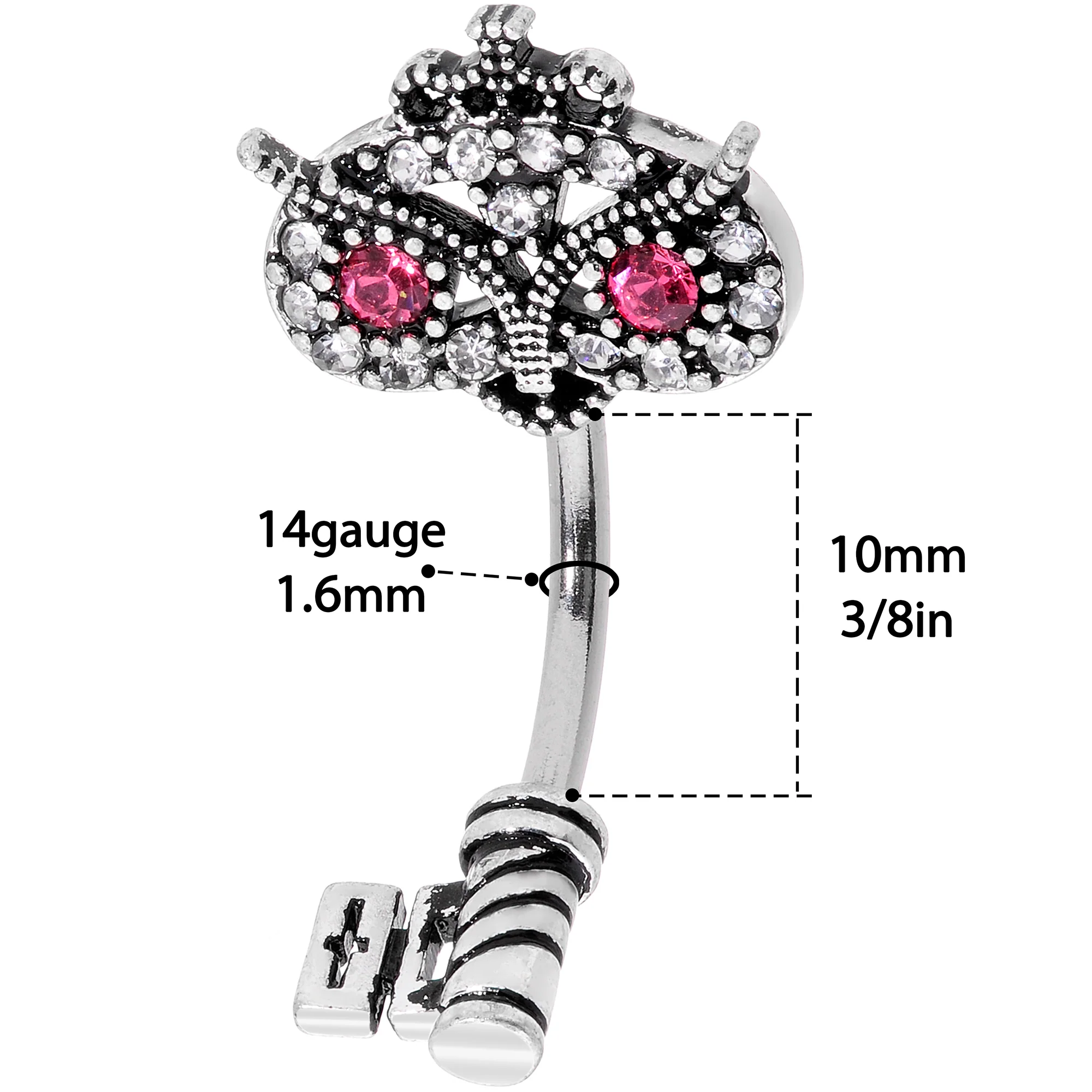 Clear Pink Gem Royal Owl Key Double Mount Belly Ring - Image 3