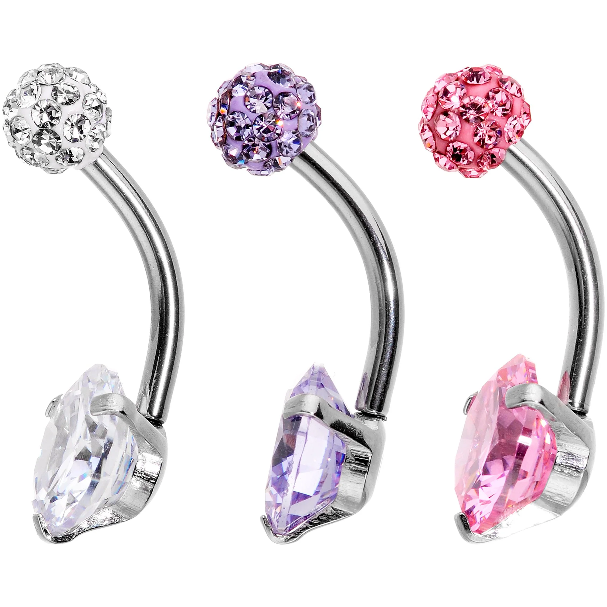 Clear Pink Purple Gem Ultimate Girly Glamour Belly Ring Set of 3 - Image 2