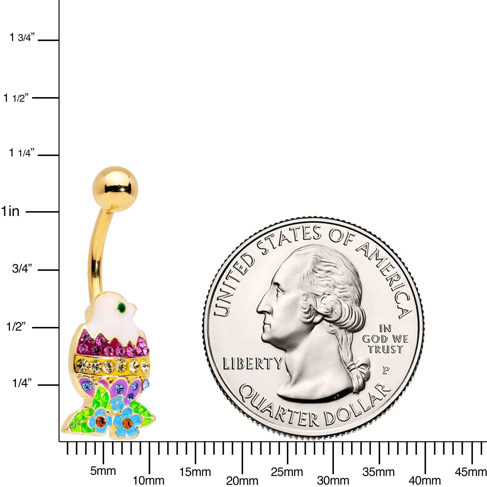 Clear Purple Blue Gem Gold Tone Hatched Chick Easter Egg Belly Ring - Image 2