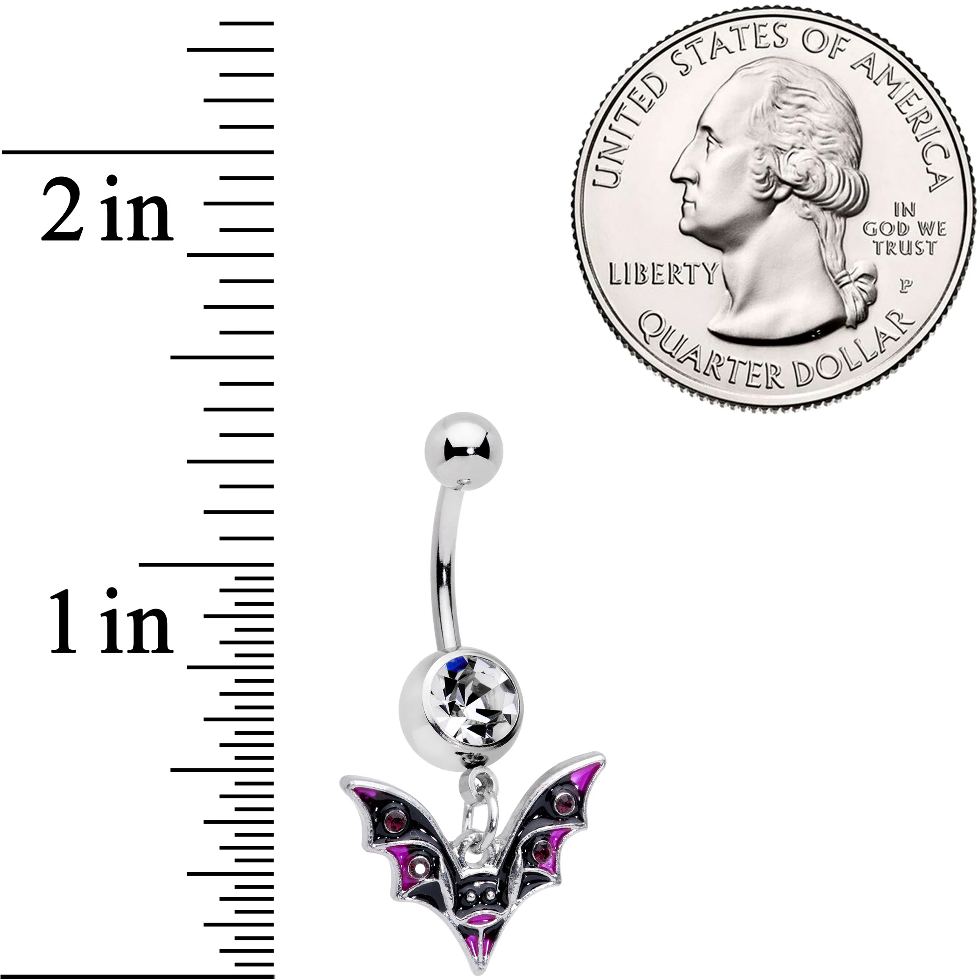 Clear Purple Gem Black Purple Bat Halloween Dangle Belly Ring - Image 3