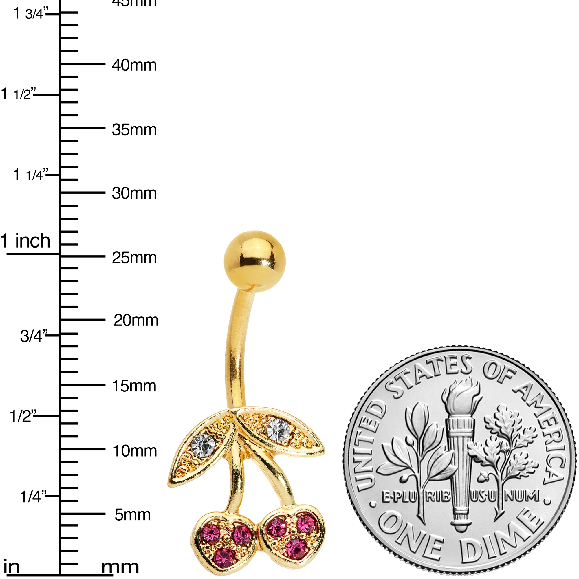 Clear Purple Gem Gold Tone Very Cherry Belly Ring - Image 2