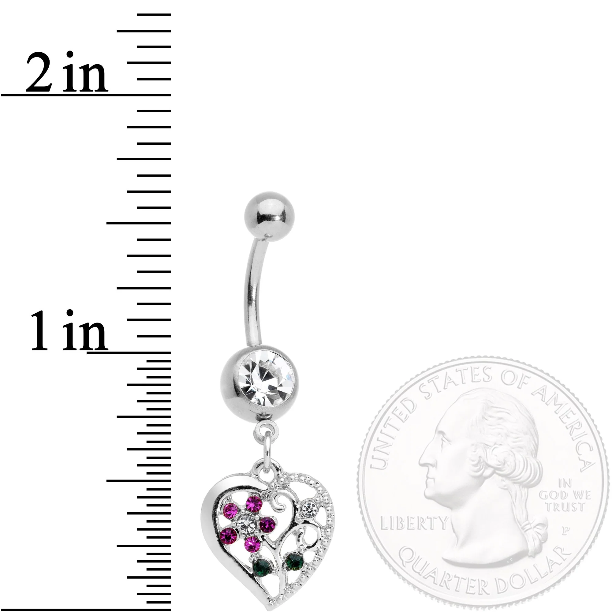 Clear Purple Gem Heart Spring Flower Dangle Belly Ring - Image 2