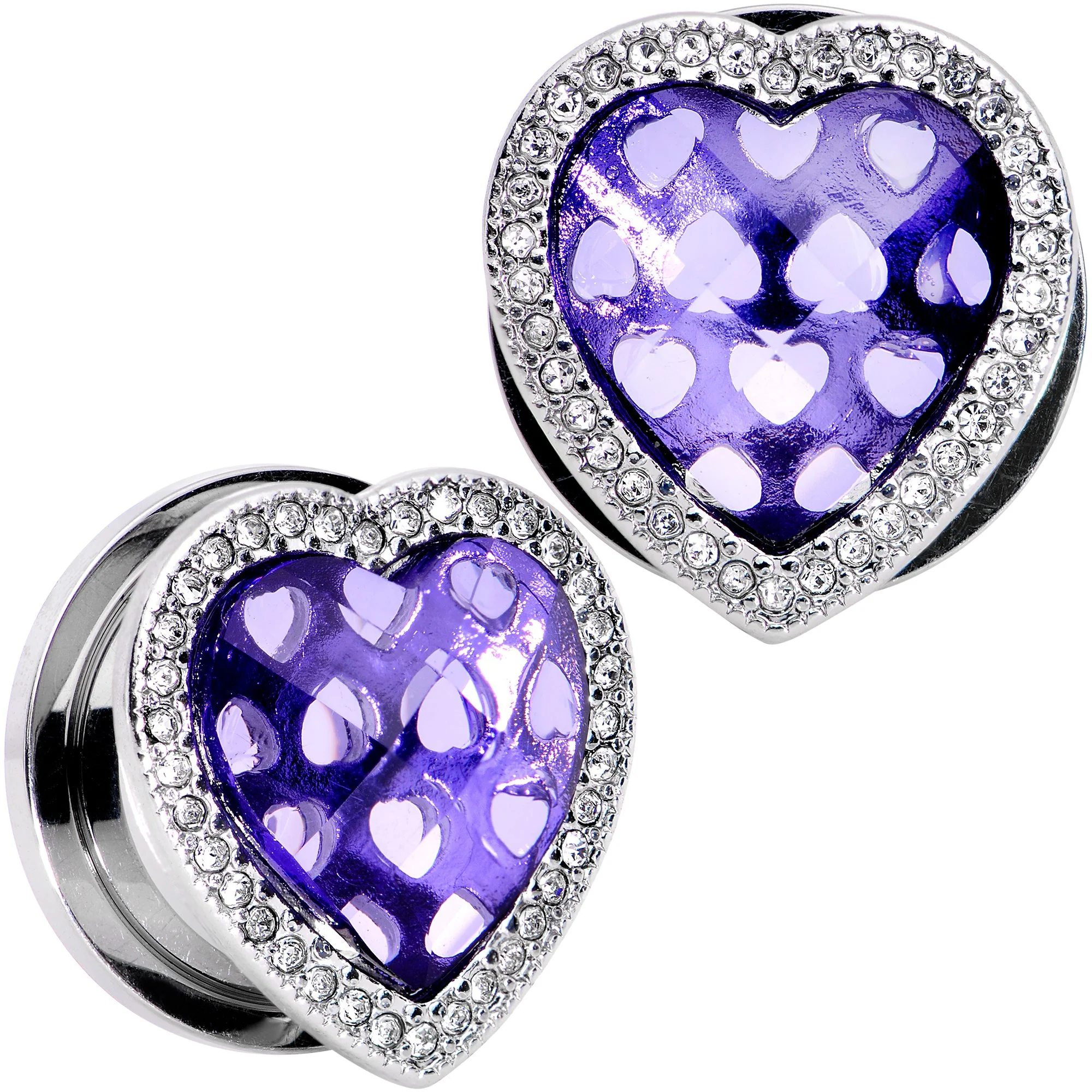 Clear Purple Gem Hug Your Heart Screw Fit Plug Set 6mm to 22mm - Image 11