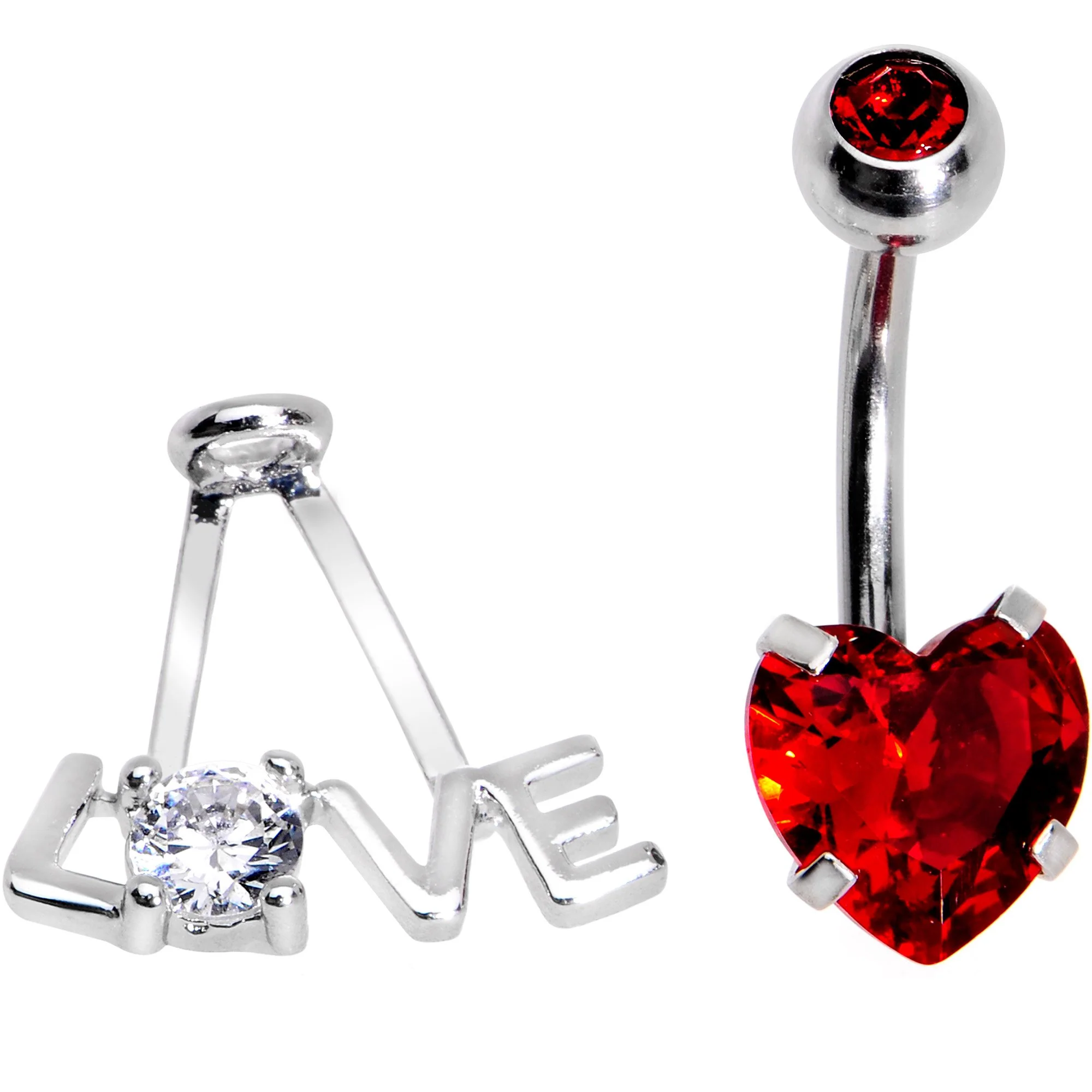 Clear Red CZ Gem Love is in the Air Dangle Belly Ring - Image 4