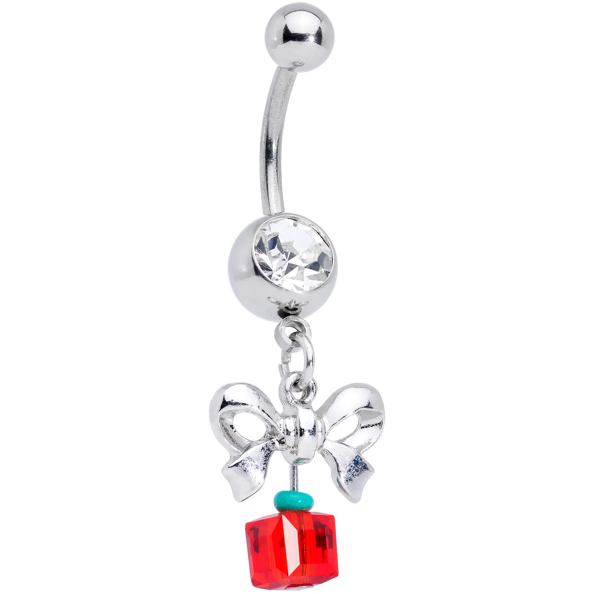 Clear Red Gem Festive Green Gold Tone Christmas Dangle Belly Ring Set of 3 - Image 3