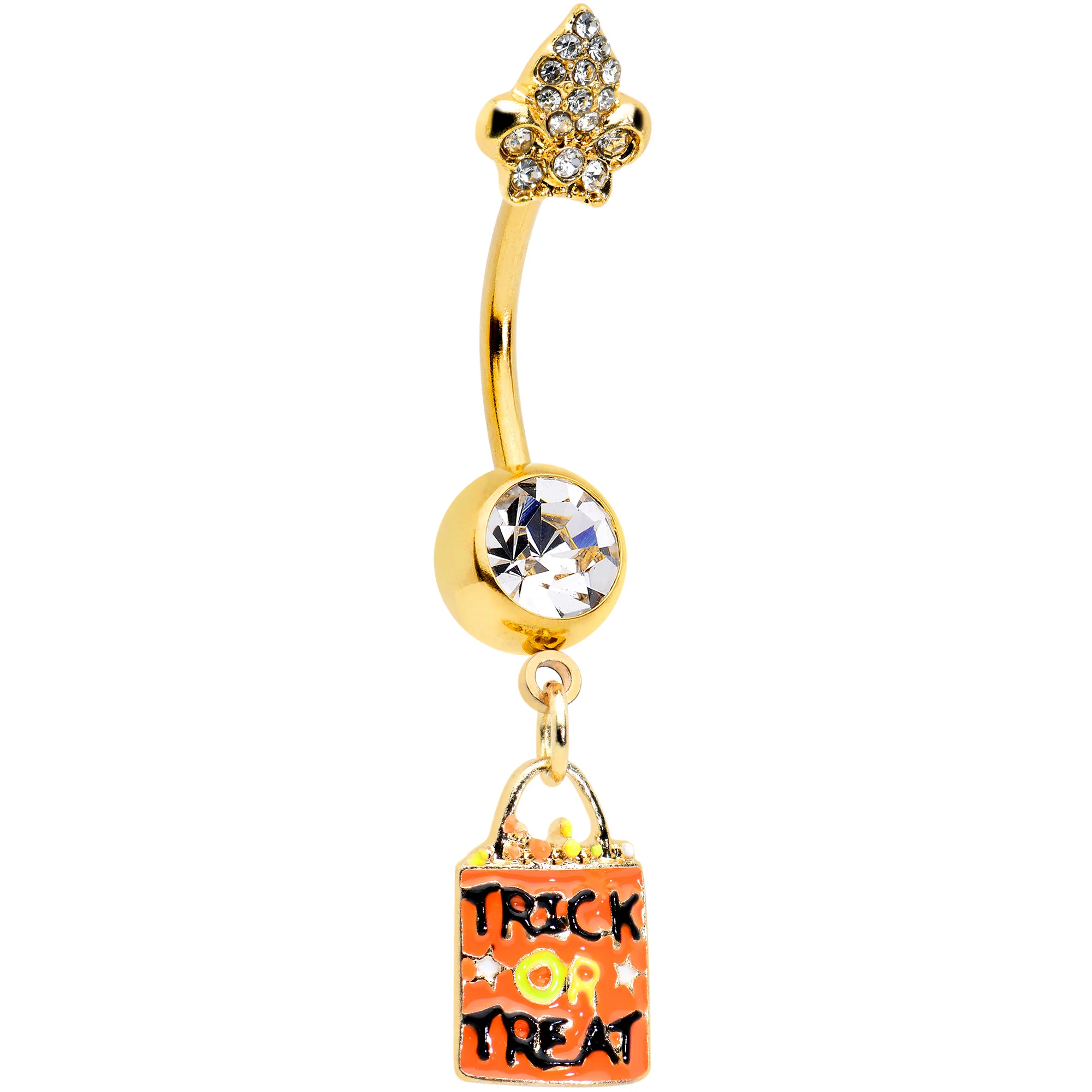 Clear Red Gem Gold Hue Candy Corn Treat Bag Dangle Belly Ring Set of 2 - Image 3