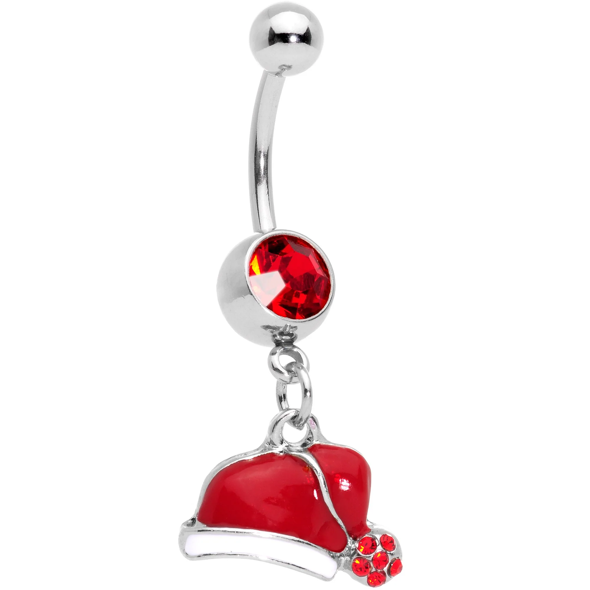 Clear Red Gem Holiday Santas Cap Christmas Dangle Belly Ring Set of 4 - Image 2