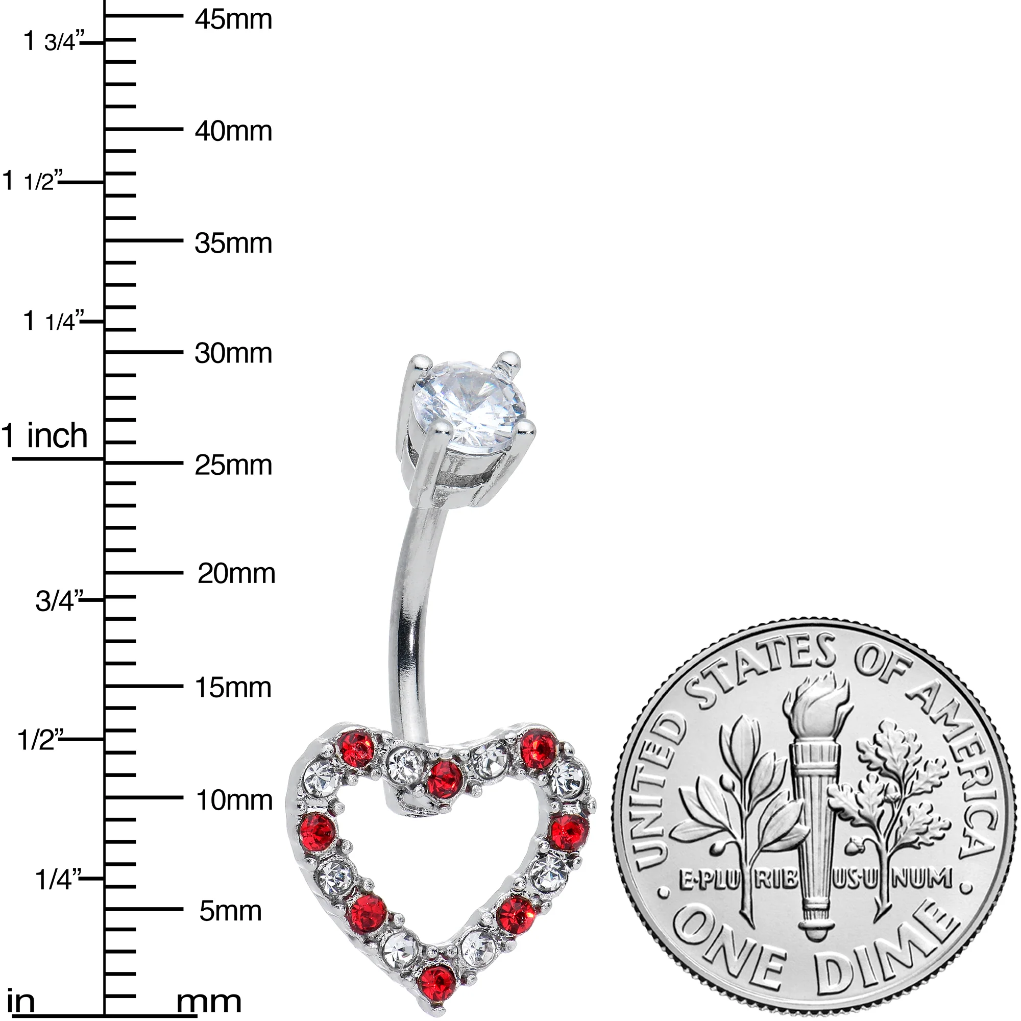 Clear Red Gem Hollow Heart Valentines Day Belly Ring - Image 2