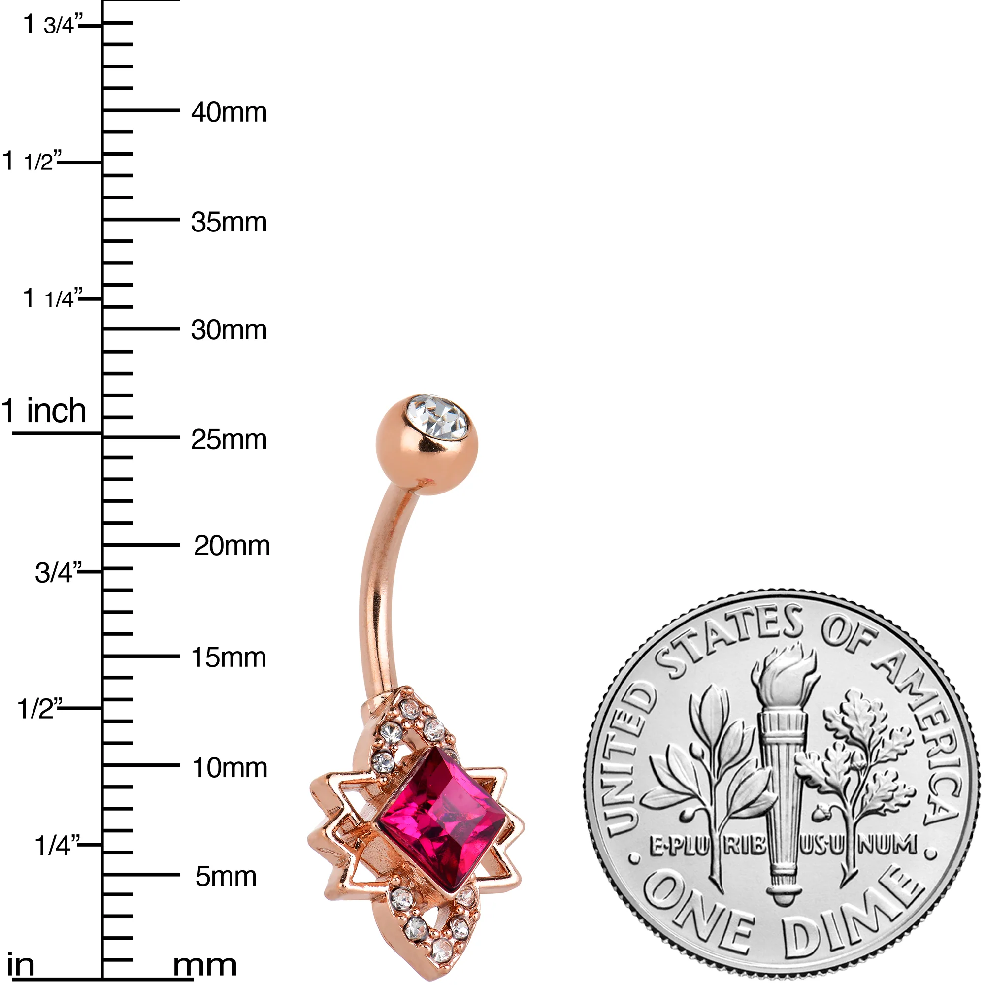 Clear Red Gem Rose Gold Tone Octagram Star Belly Ring - Image 3