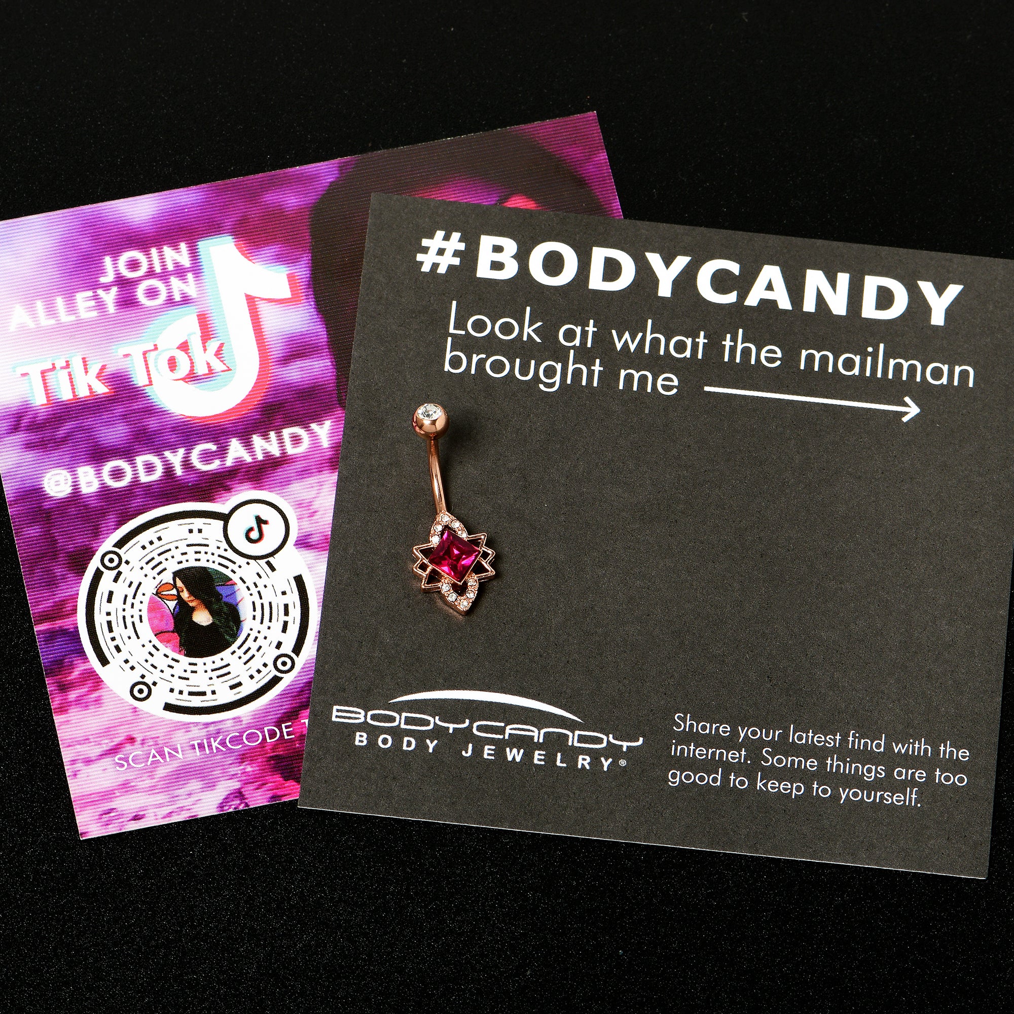 Clear Red Gem Rose Gold Tone Octagram Star Belly Ring - Image 6