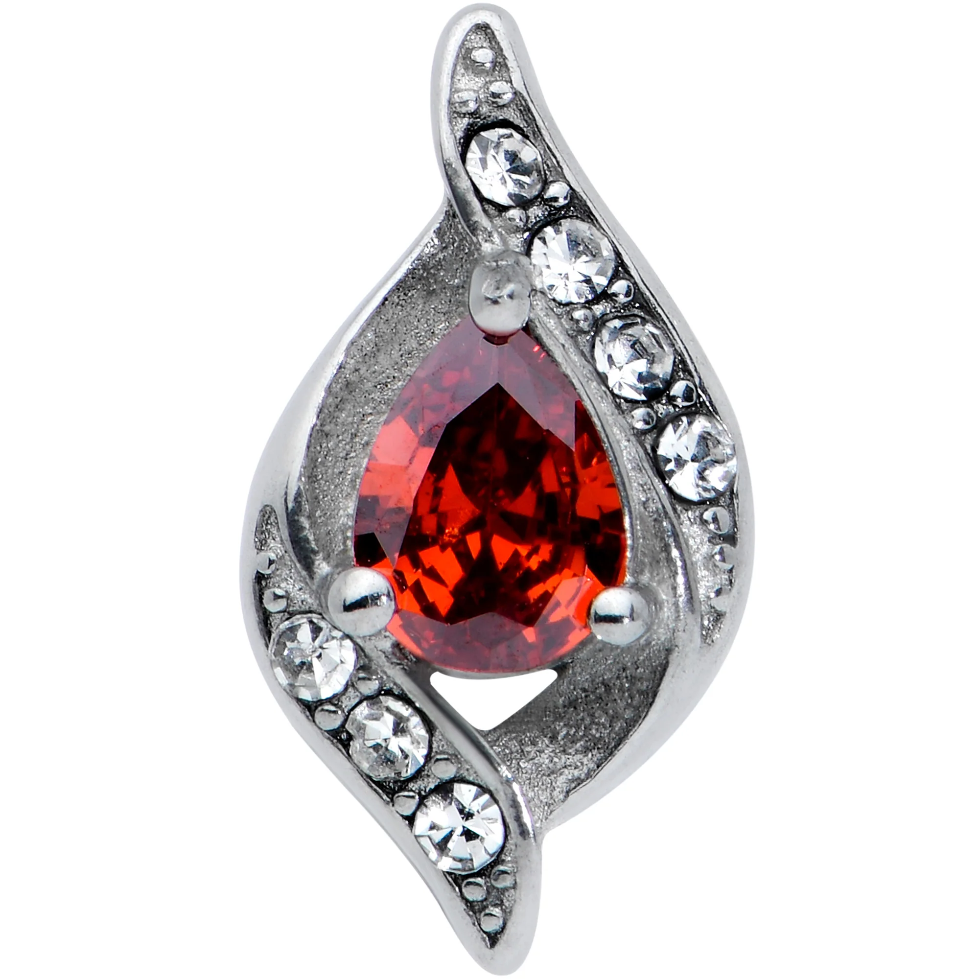 Clear Red Gem Swirling Oval Barbell Tongue Ring - Image 2