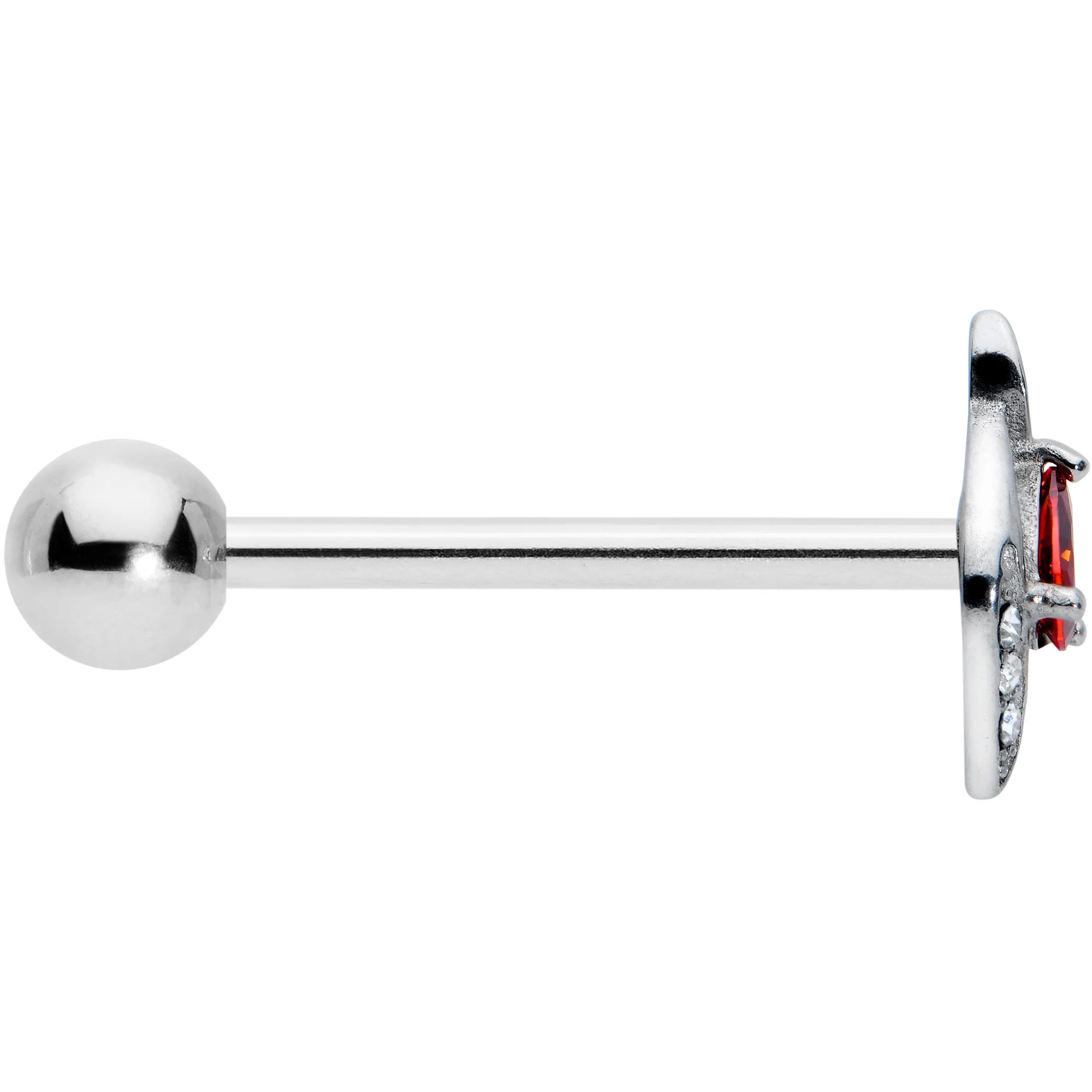 Clear Red Gem Swirling Oval Barbell Tongue Ring - Image 3