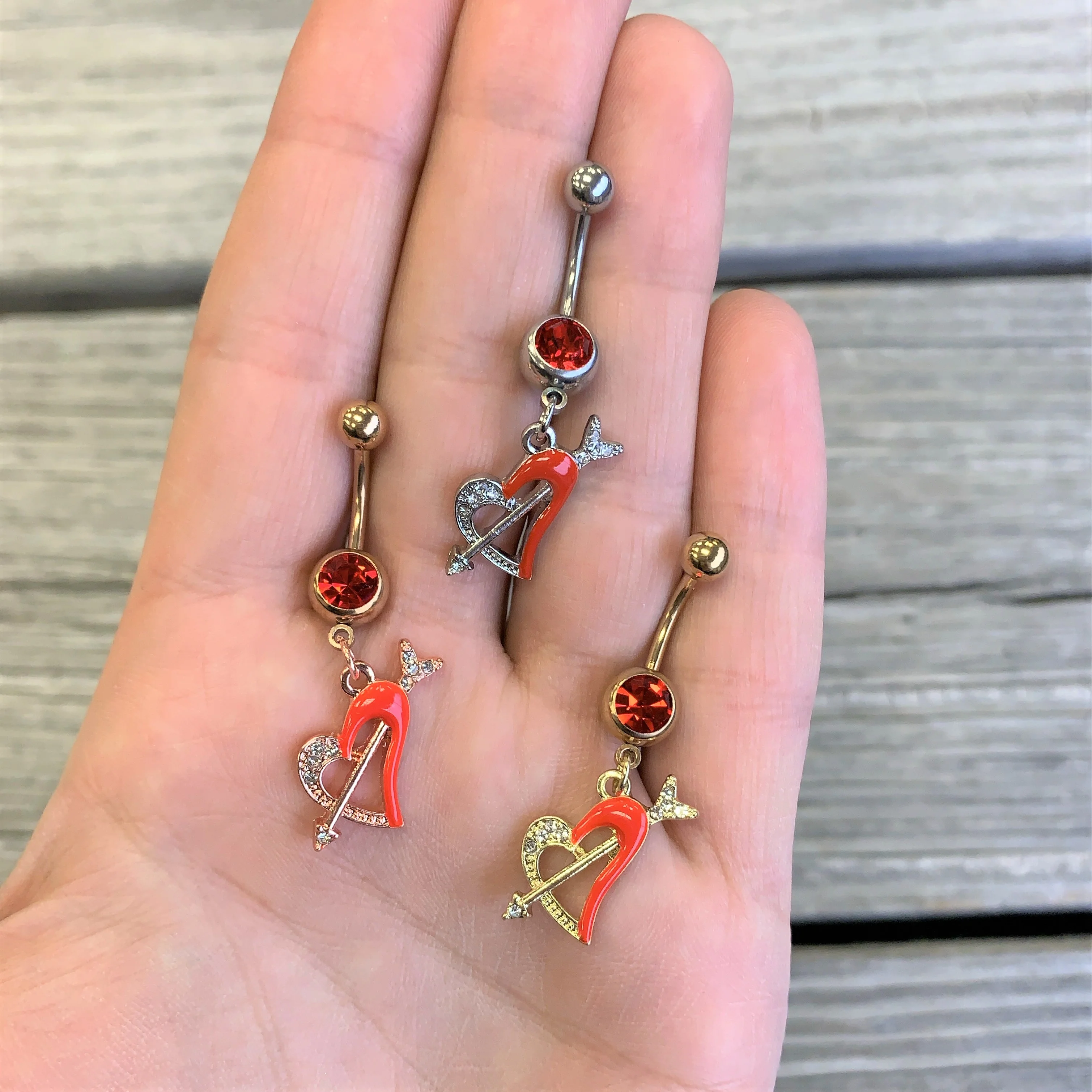 Clear Red Gem Valentine Heart Dangle Belly Ring - Image 2