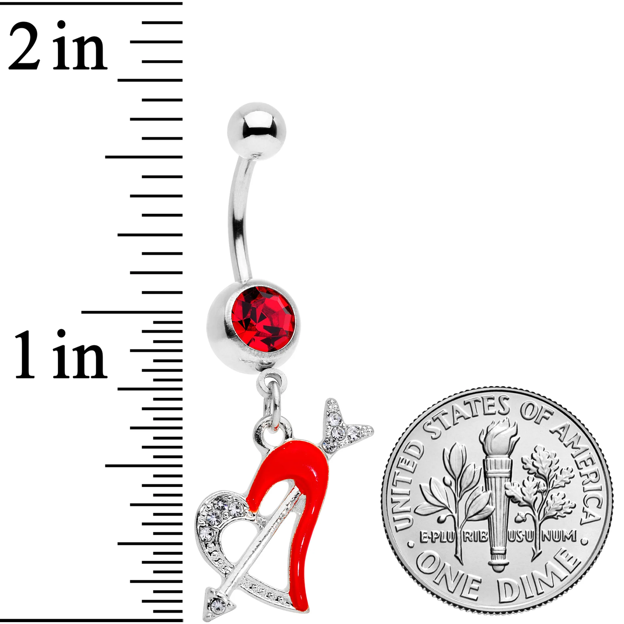Clear Red Gem Valentine Heart Dangle Belly Ring - Image 3