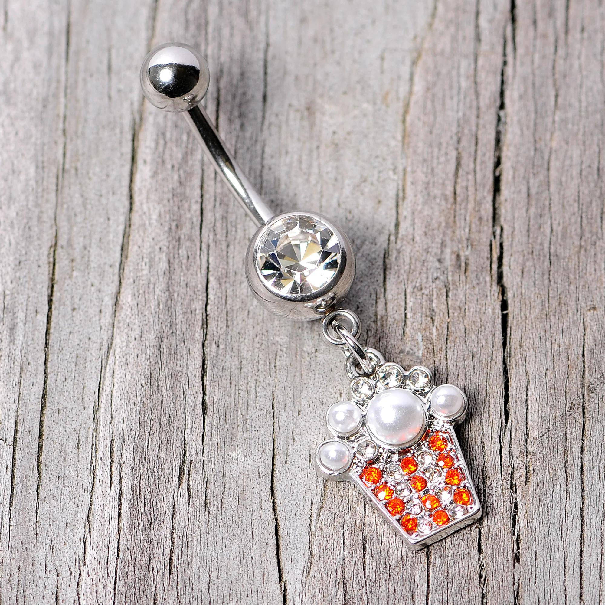 Clear Red Gem White Orb Movie Night Popcorn Dangle Belly Ring - Image 3