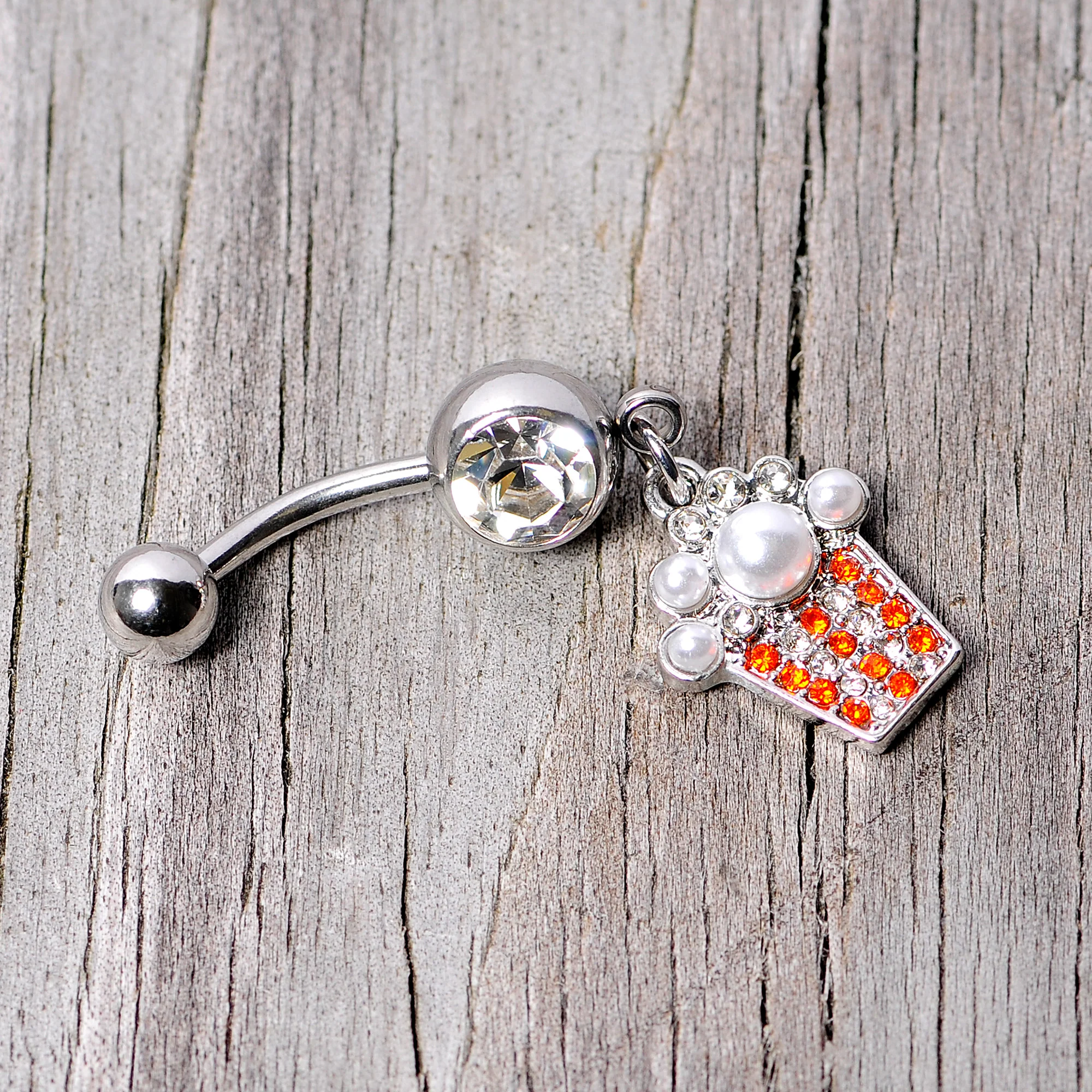 Clear Red Gem White Orb Movie Night Popcorn Dangle Belly Ring - Image 4