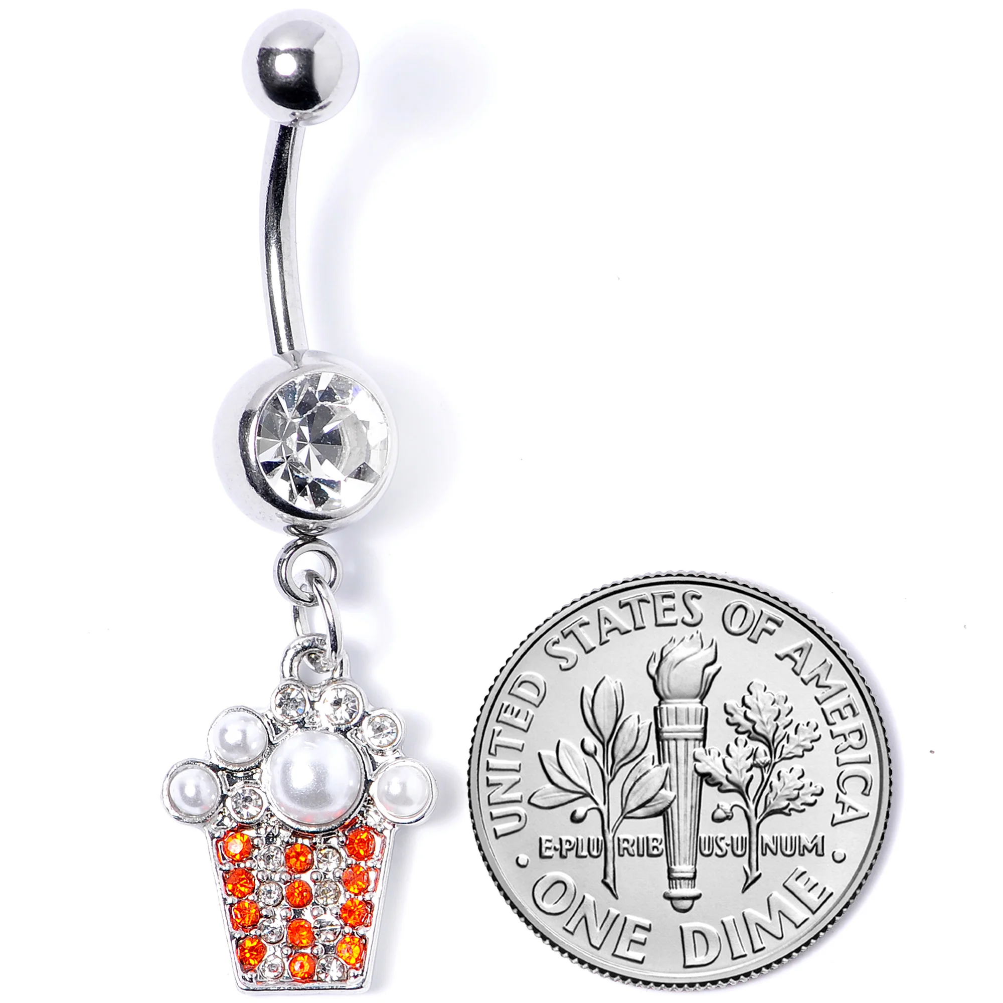 Clear Red Gem White Orb Movie Night Popcorn Dangle Belly Ring - Image 5