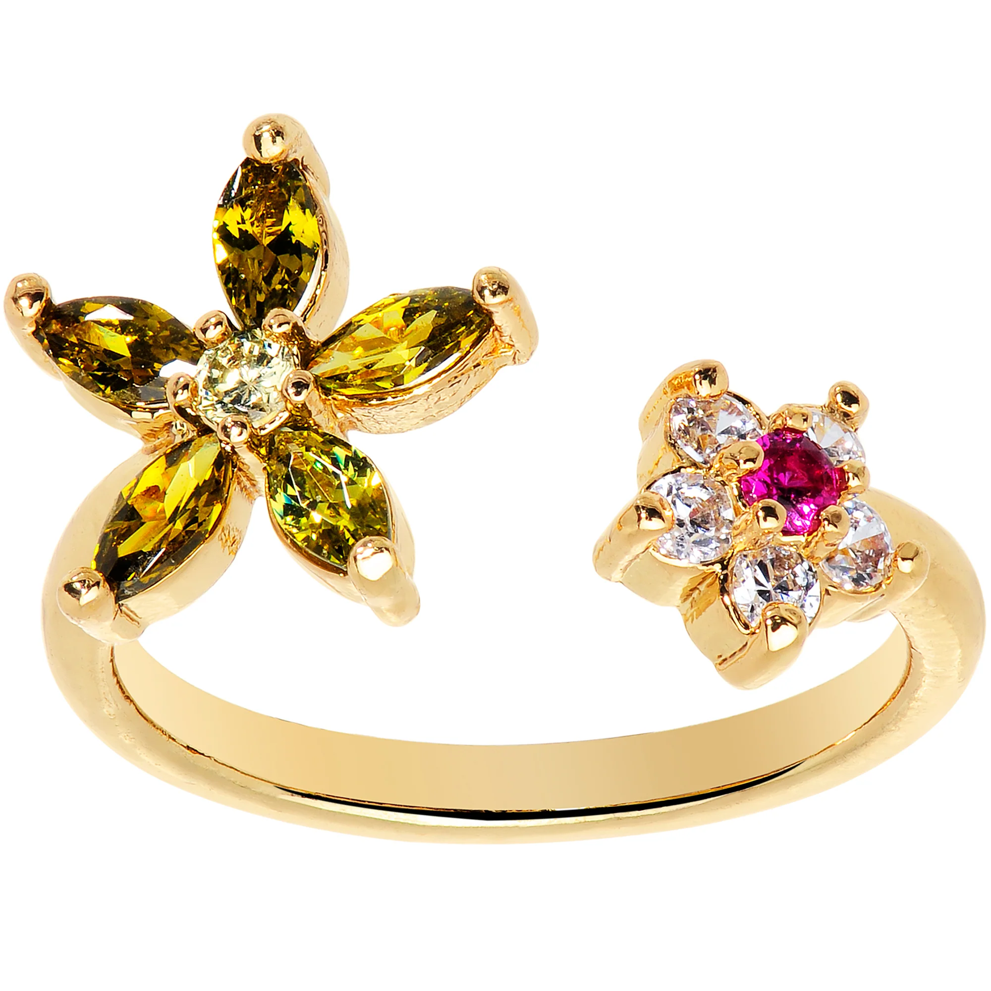 Clear Red Green Gem Gold Tone Star Flower Power Toe Ring - Image 2