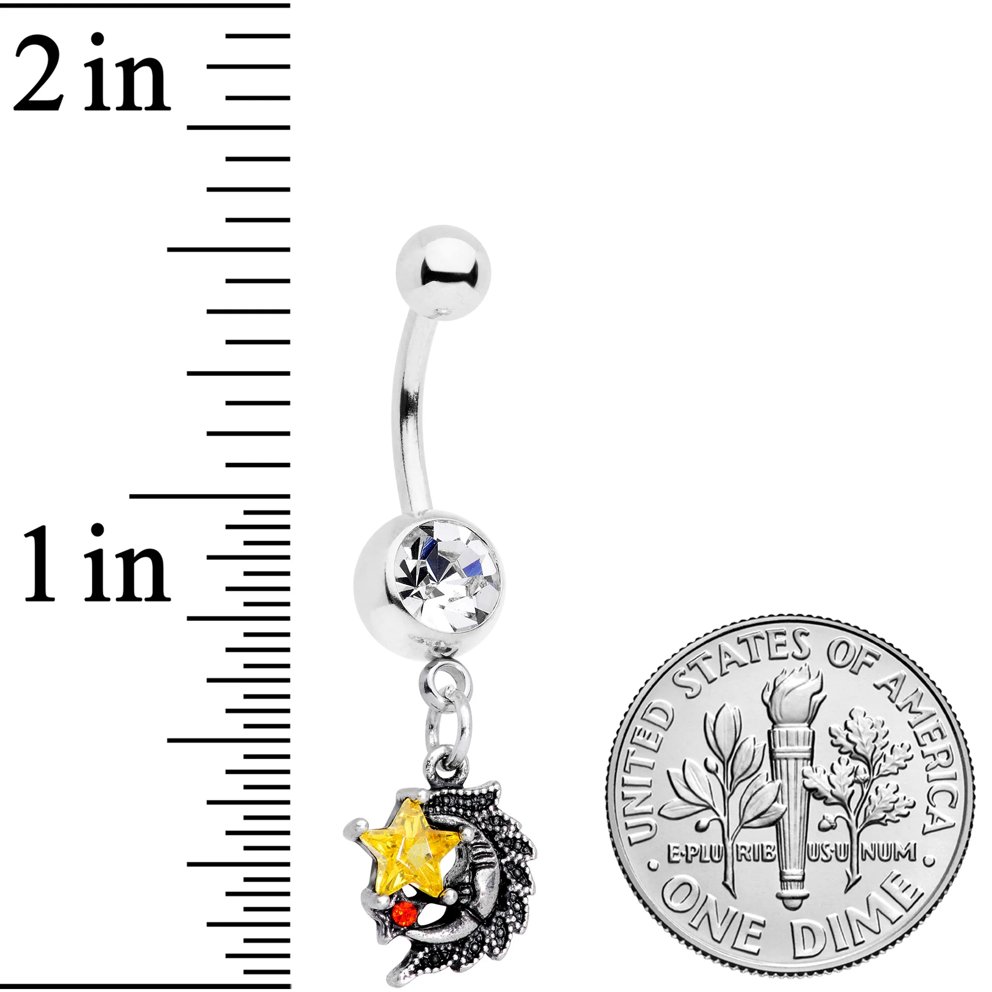 Clear Red Yellow Gem Shooting Star Dangle Belly Ring - Image 2