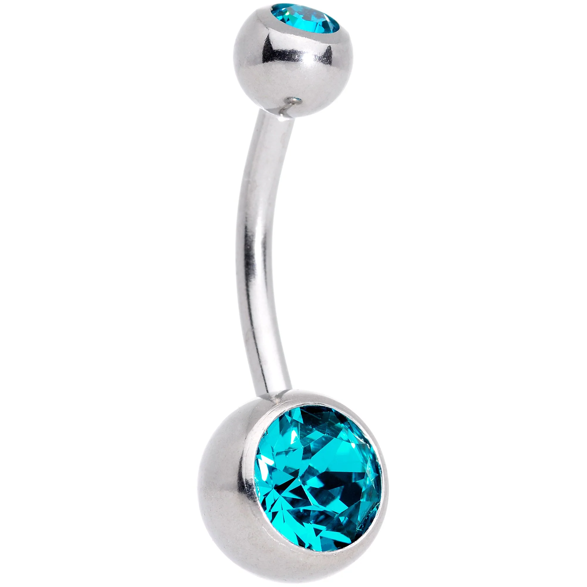 Clear Teal Gem Belly Ring Set of 2 Created with Crystals - Image 2