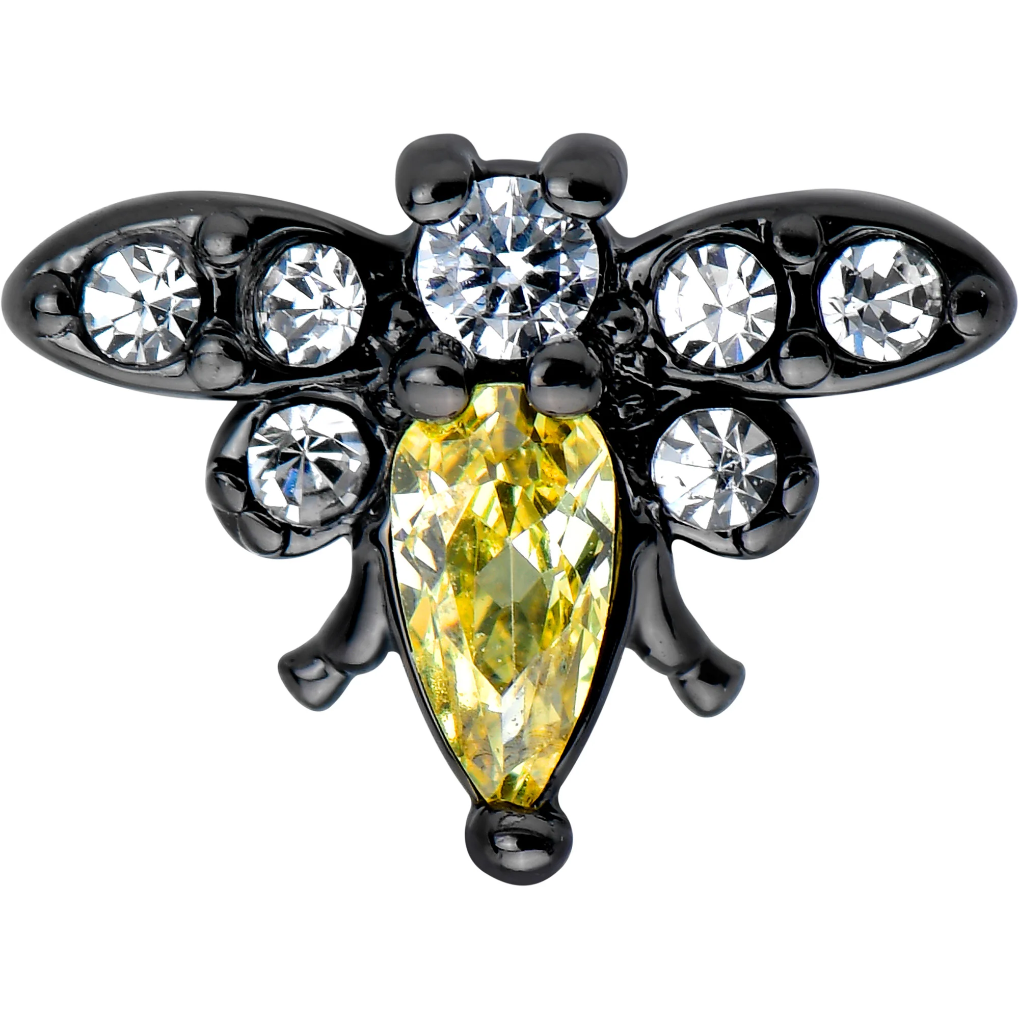 Clear Yellow Gem Black Butterfly Barbell Tongue Ring - Image 2