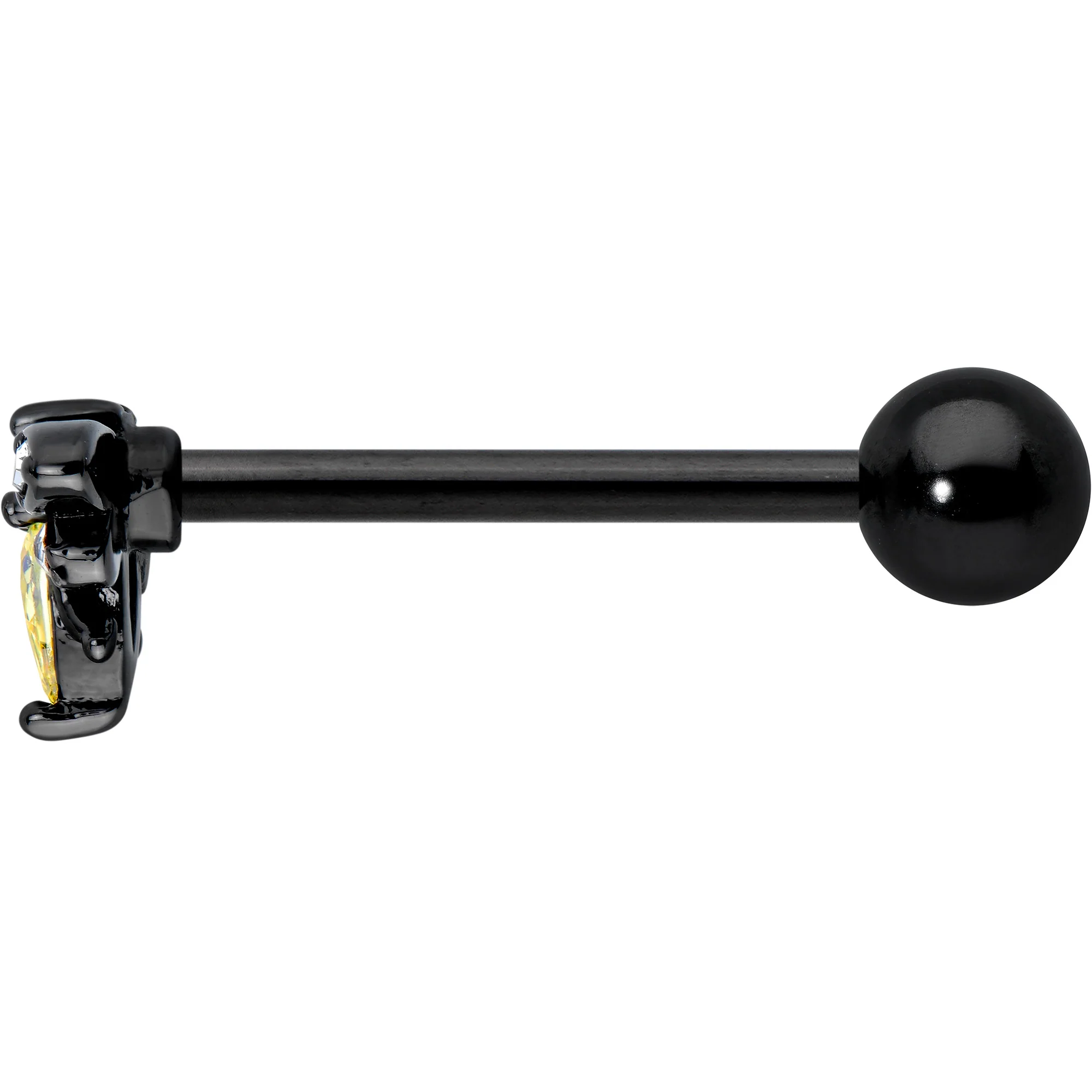 Clear Yellow Gem Black Butterfly Barbell Tongue Ring - Image 3