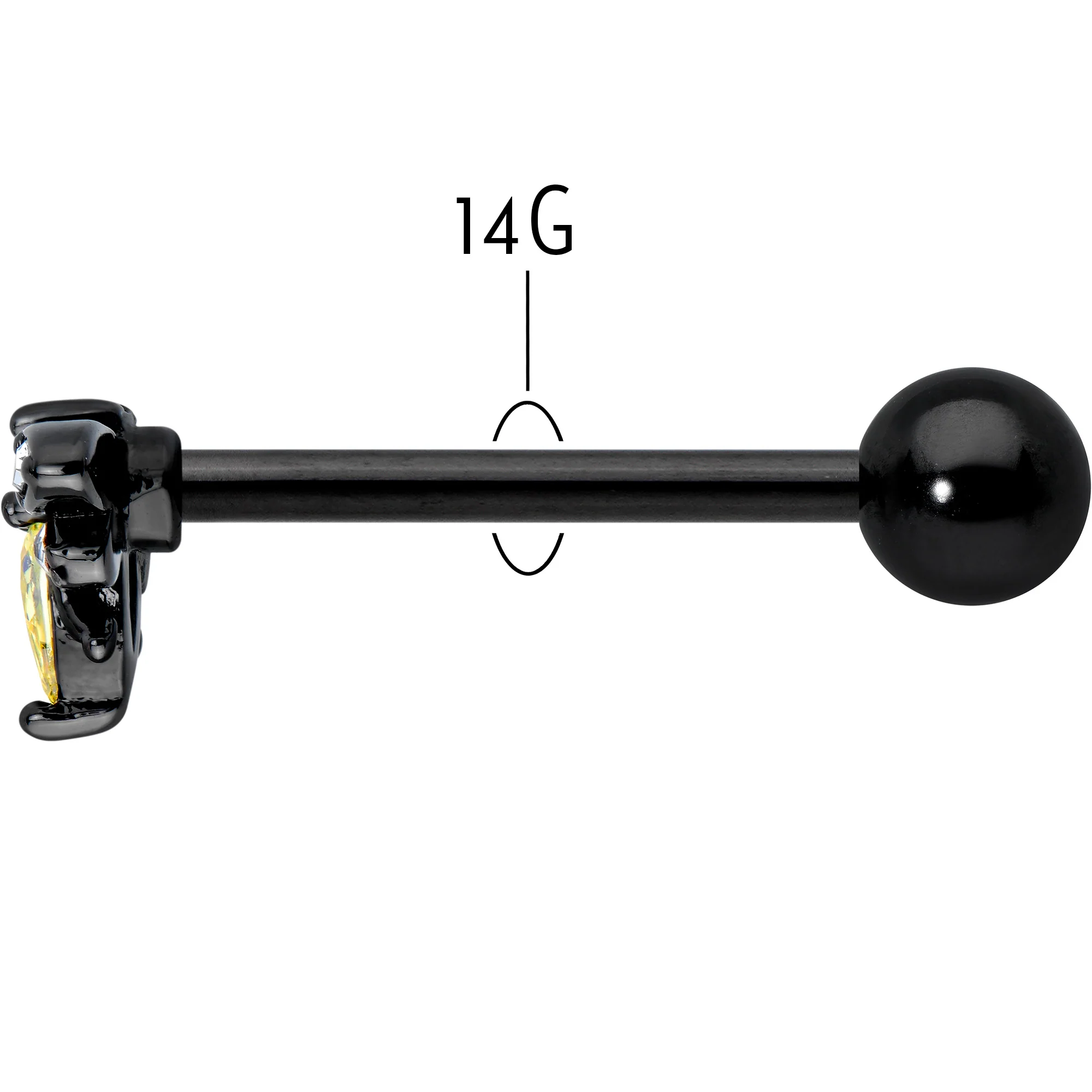 Clear Yellow Gem Black Butterfly Barbell Tongue Ring - Image 5