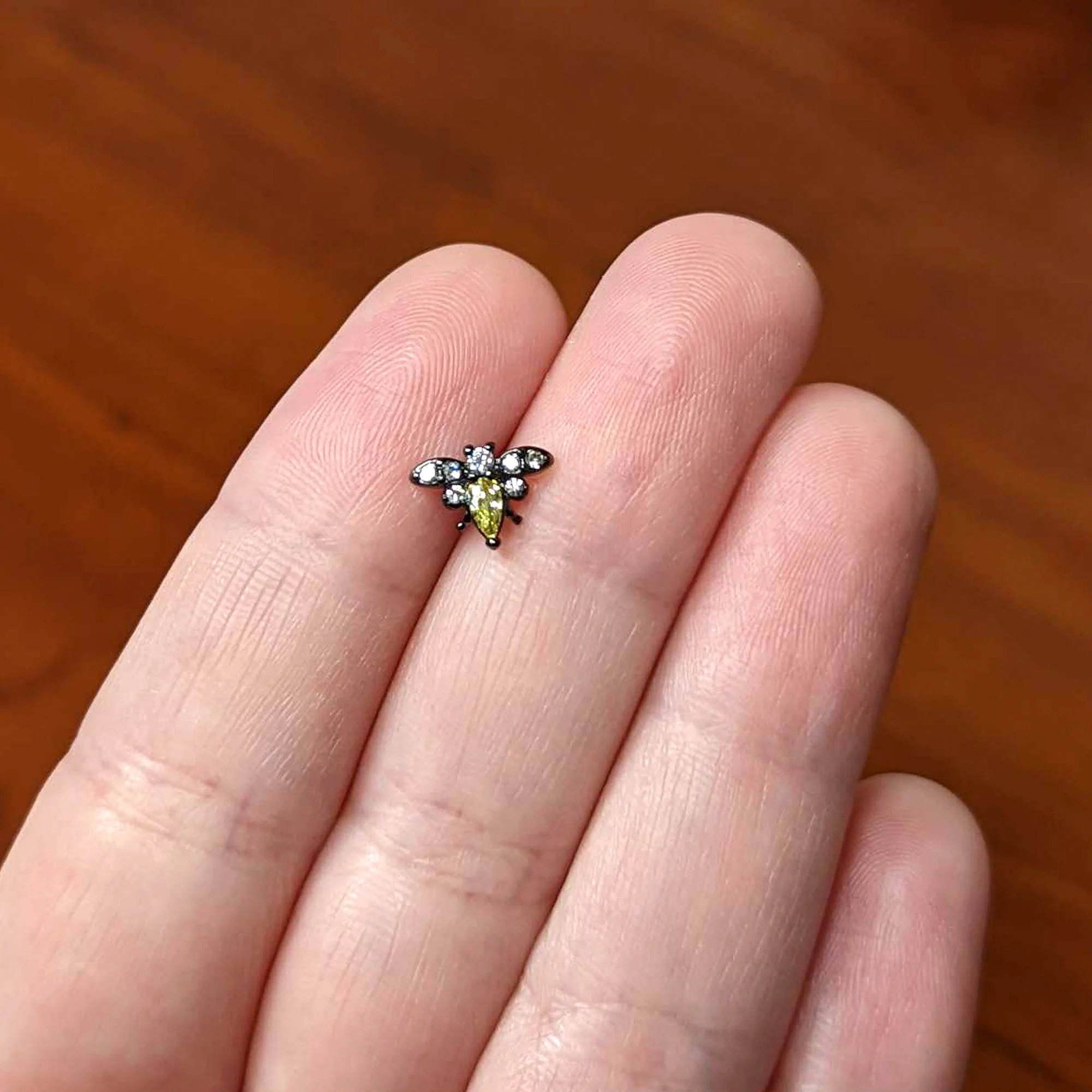 Clear Yellow Gem Black Butterfly Barbell Tongue Ring - Image 8