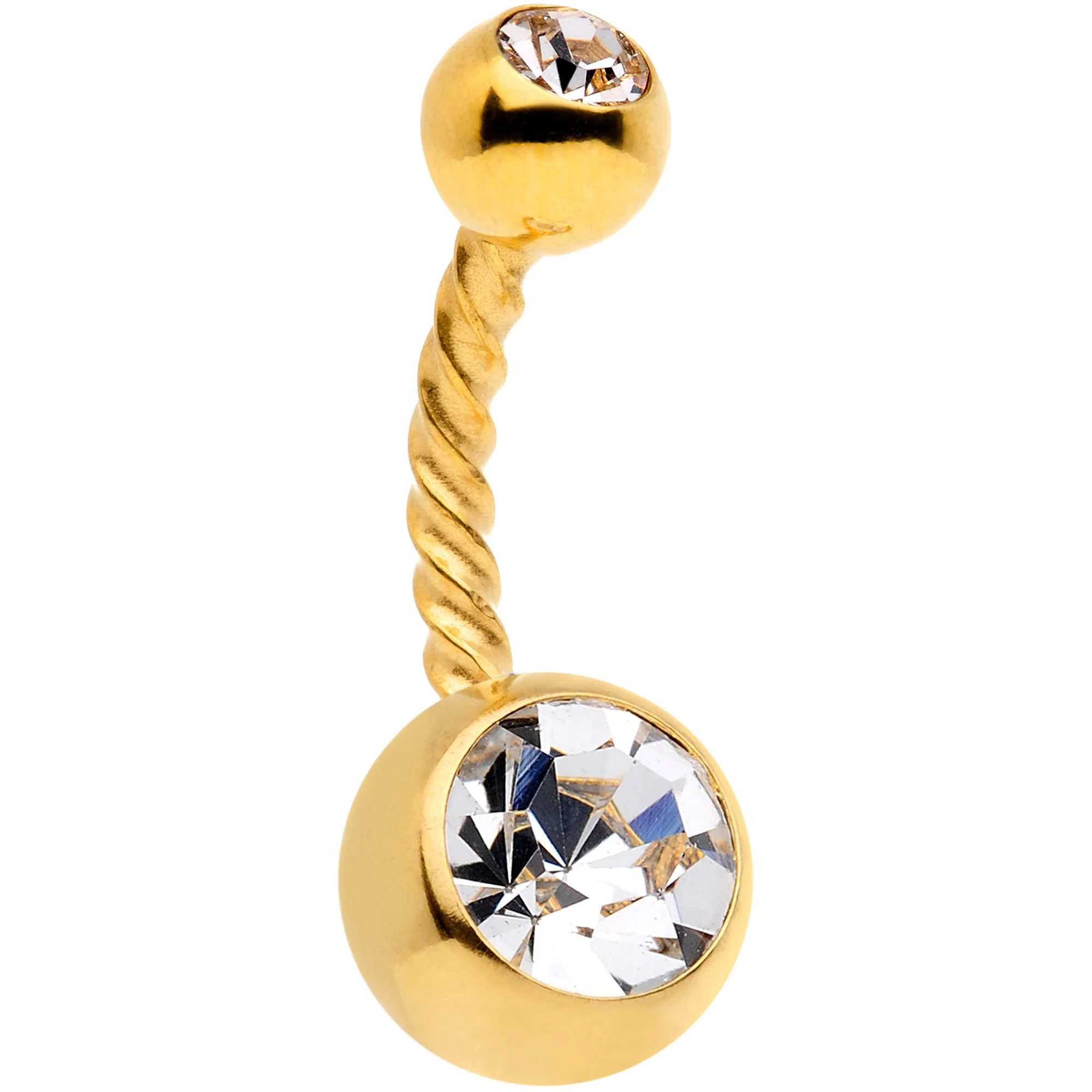 Clear Yellow Gem Gold Tone Thoroughly Twisted Belly Ring Set of 3 - Image 2