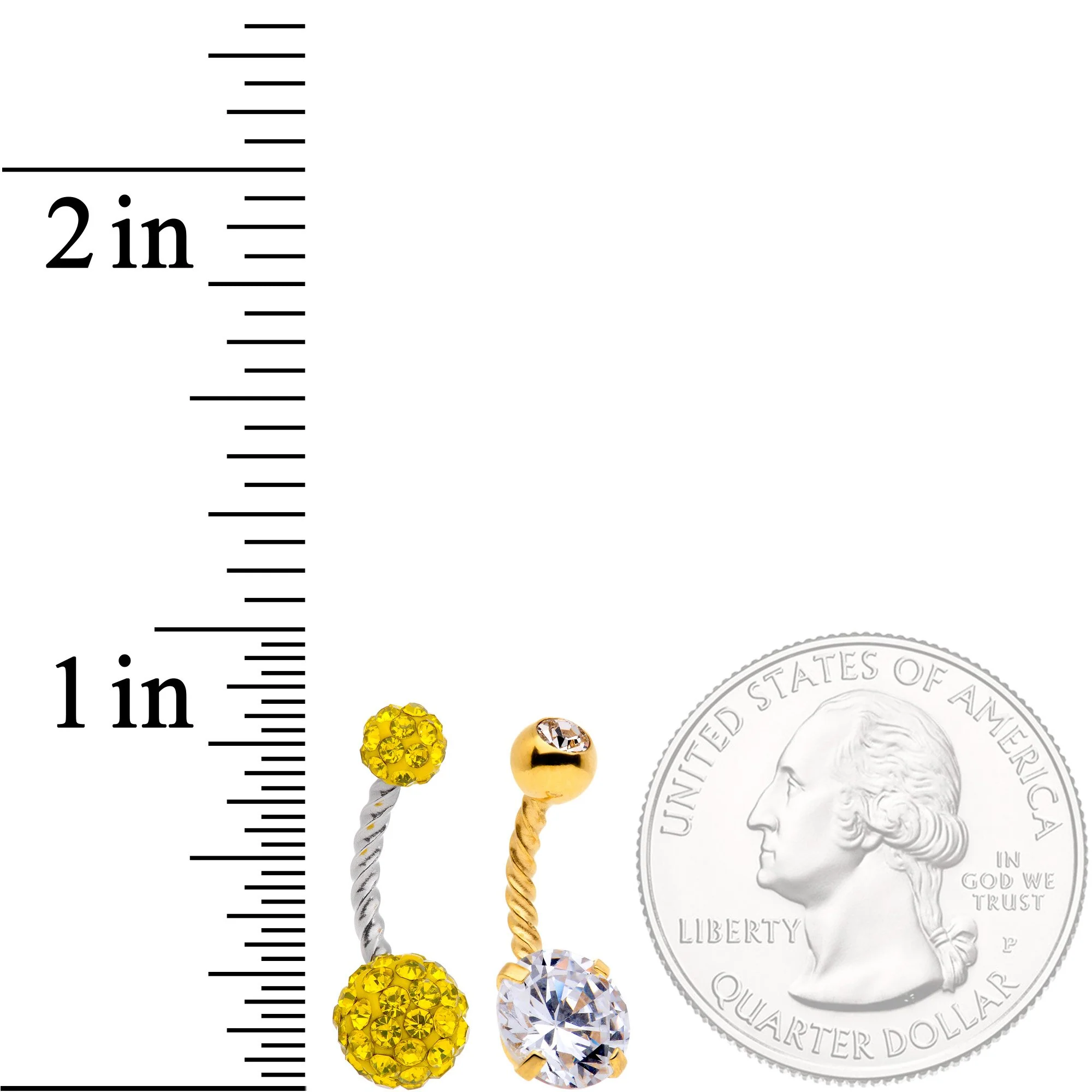 Clear Yellow Gem Gold Tone Thoroughly Twisted Belly Ring Set of 3 - Image 5