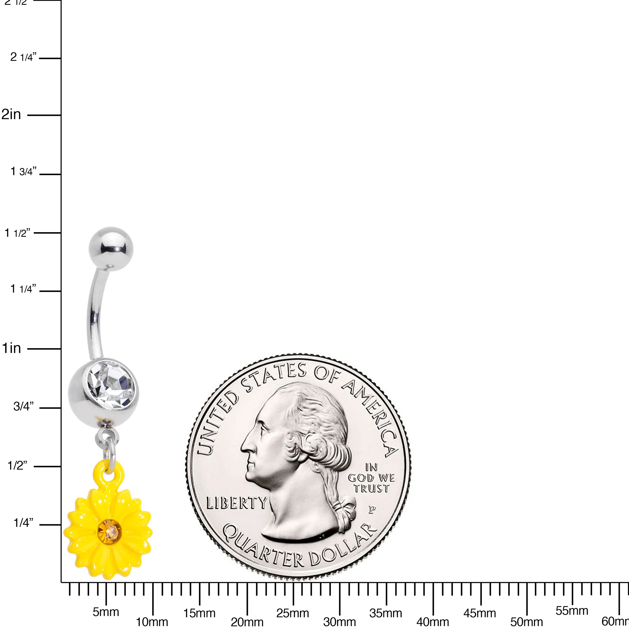 Clear Yellow Gem Yellow Sunflower Dangle Belly Ring - Image 2