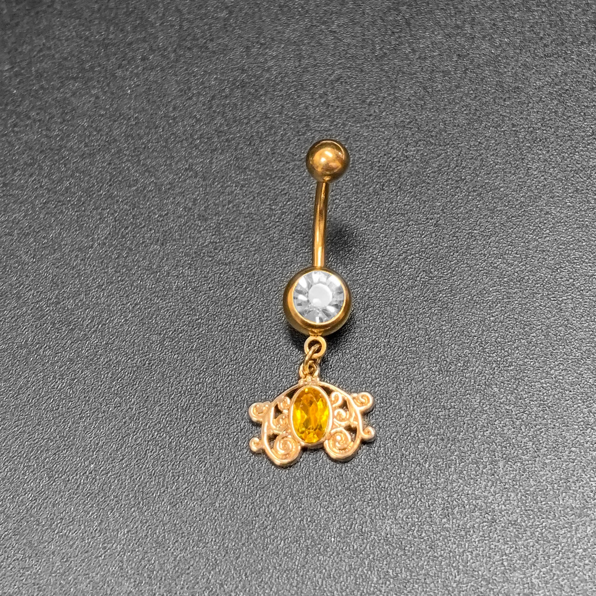 Clear Yellow Gold Tone Duet Scroll Dangle Belly Ring - Image 5