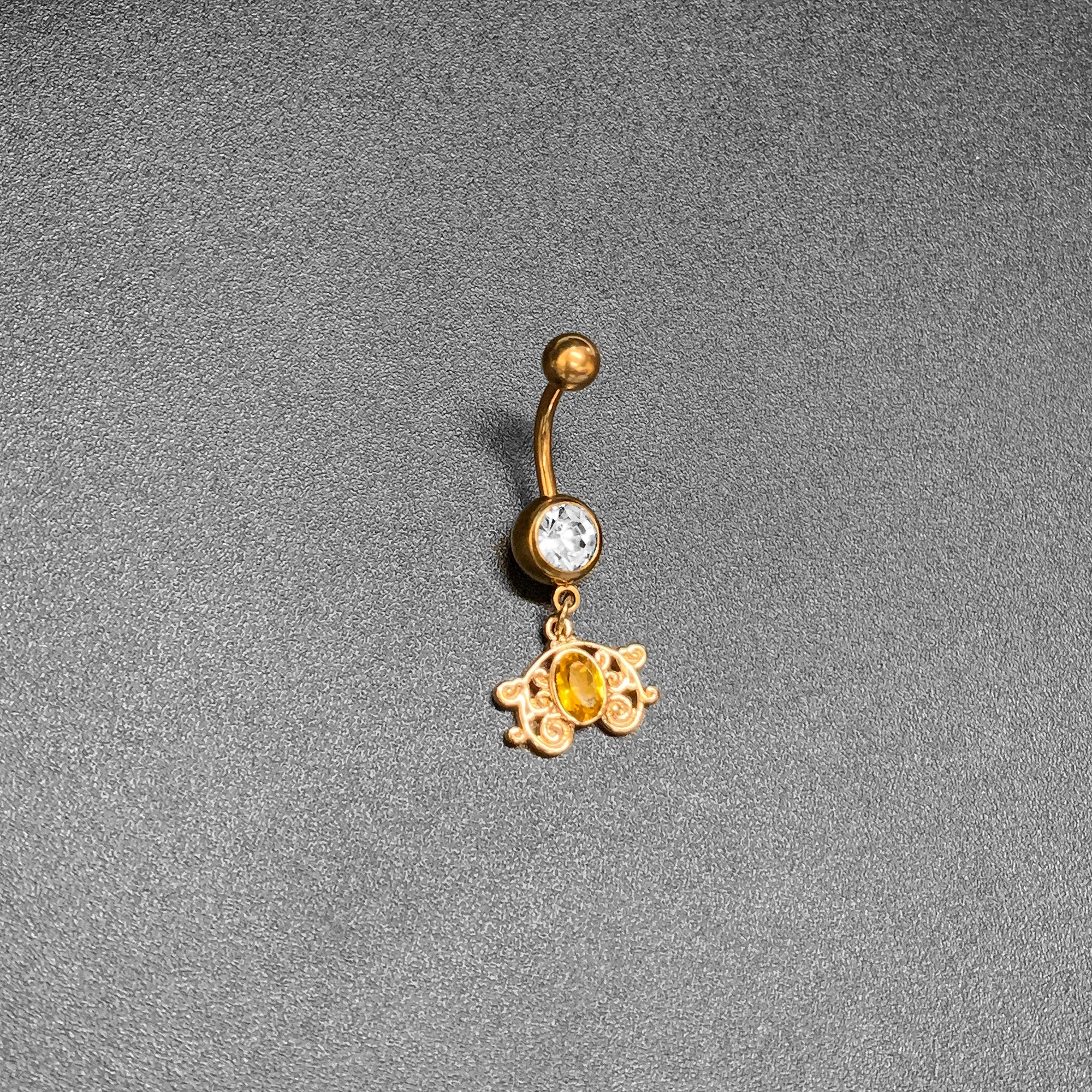 Clear Yellow Gold Tone Duet Scroll Dangle Belly Ring - Image 7