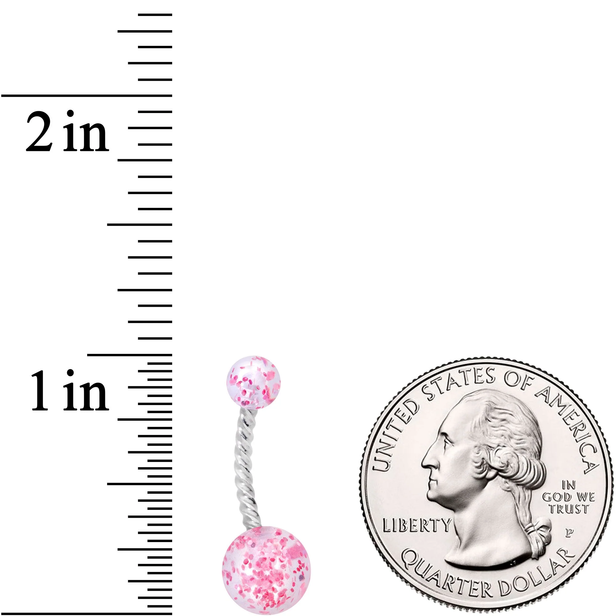 Clearly Coiled Pink Glitter Explosion Twisted Belly Ring - Image 2
