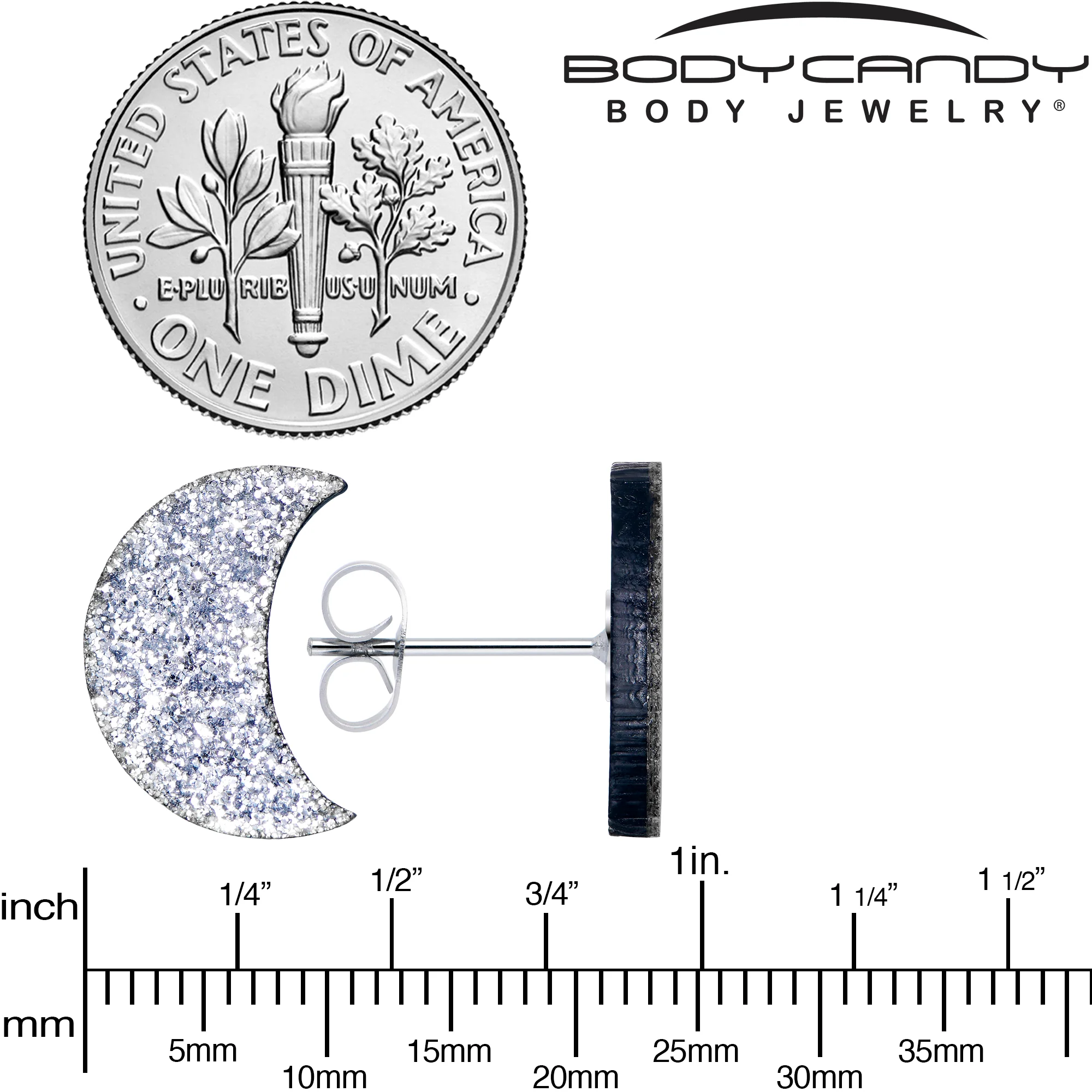Clesestial Glitter Crescent Moon Stud Earrings - Image 7